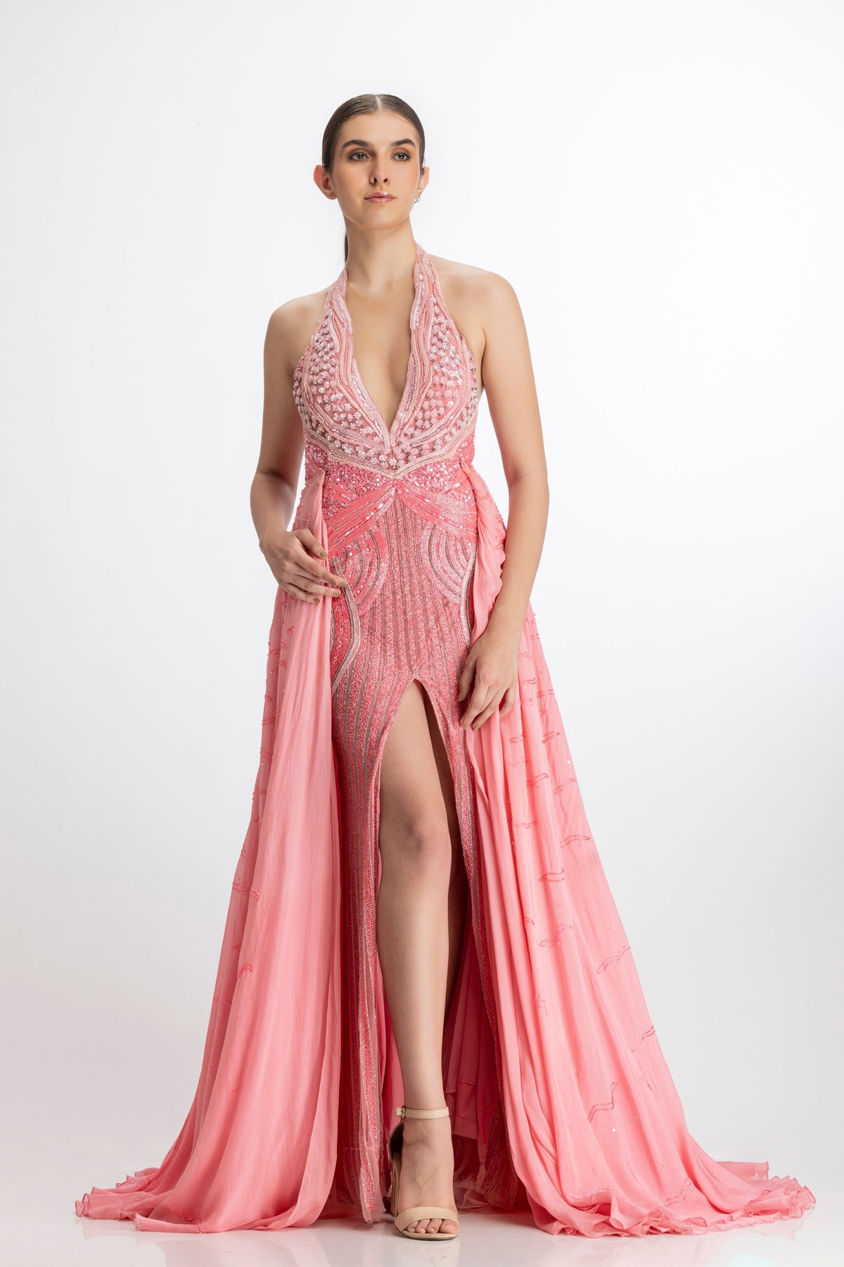 Hot Pink Gown with Detachable Skirt