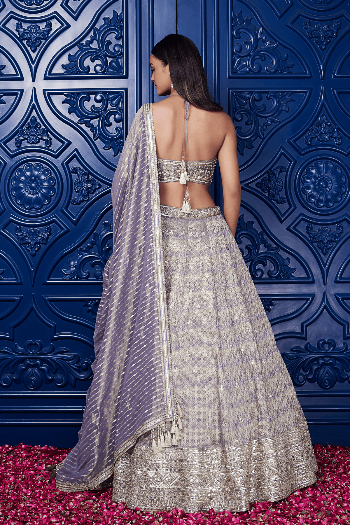 Mauve Tissue Embroidered Lehenga Set