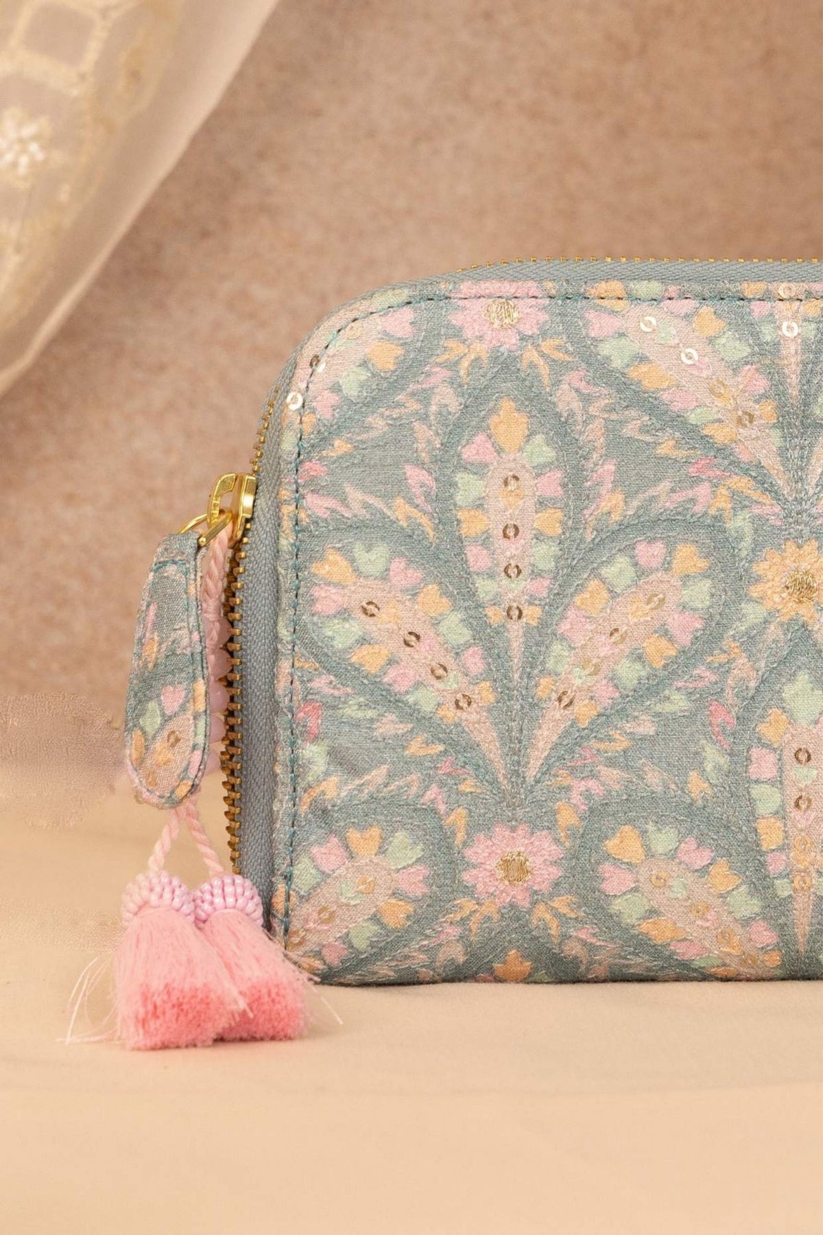 Powder Blue Nyraa Embroidered Wallet