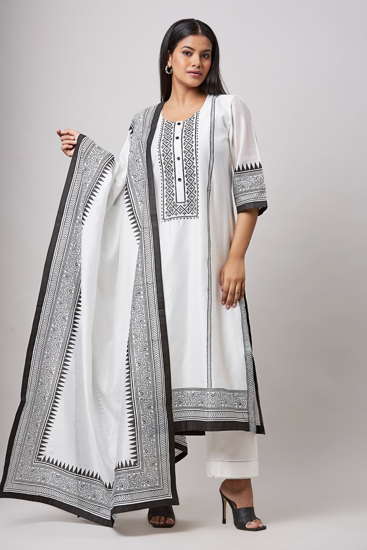 Black Block Printed Kurta Set