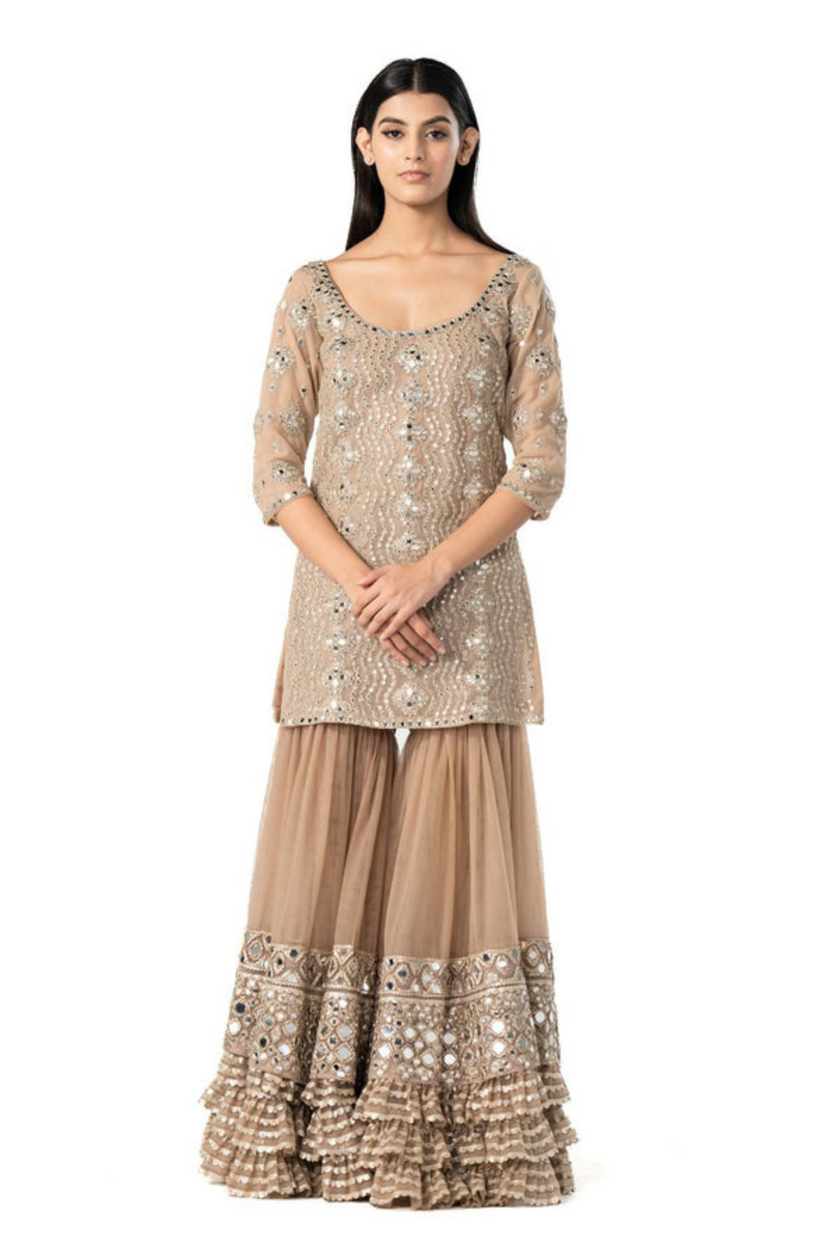 Mirror Embelished Layered Sharara Set