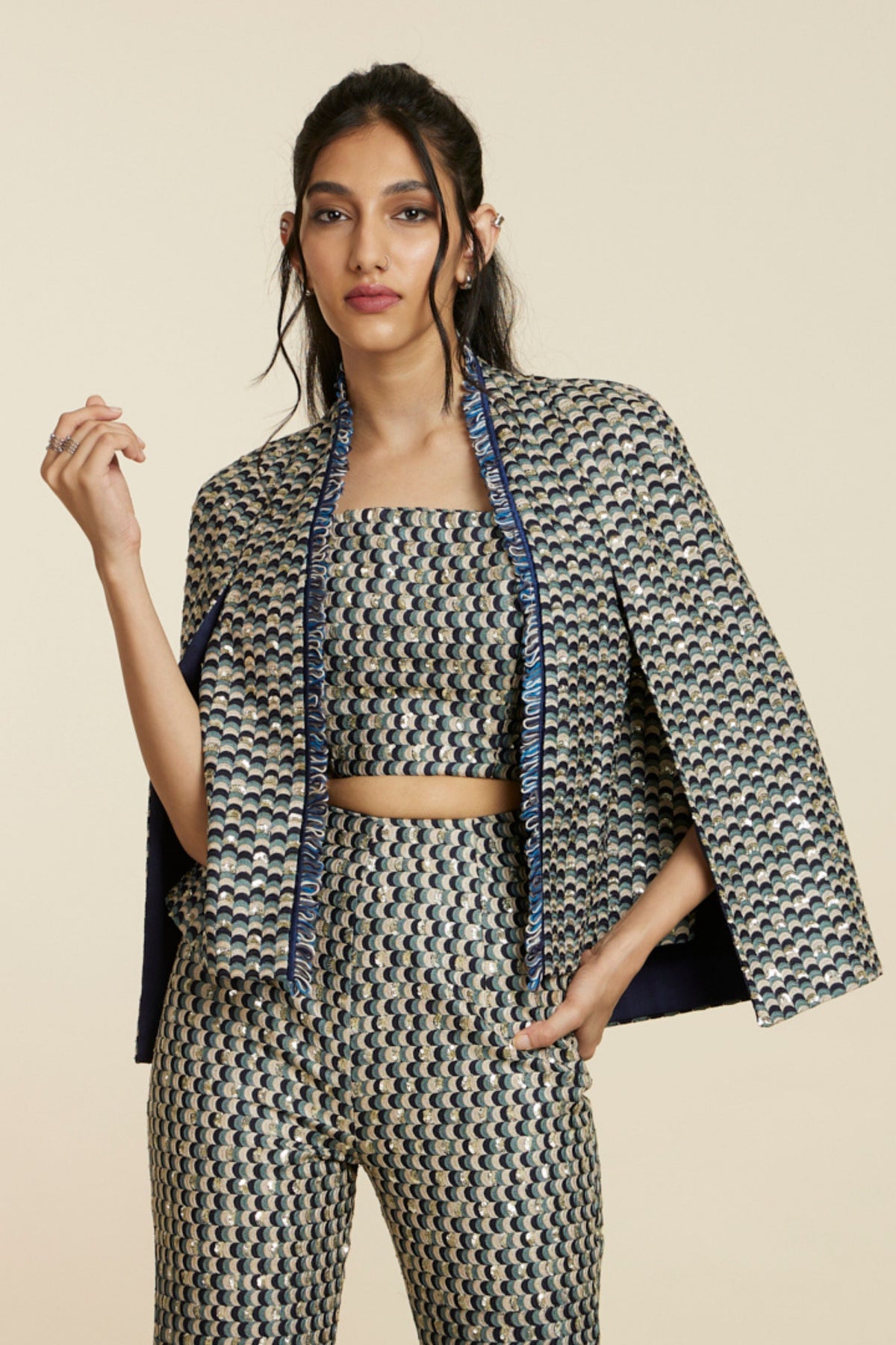 Blue Embellished Scallop Noor Jacket