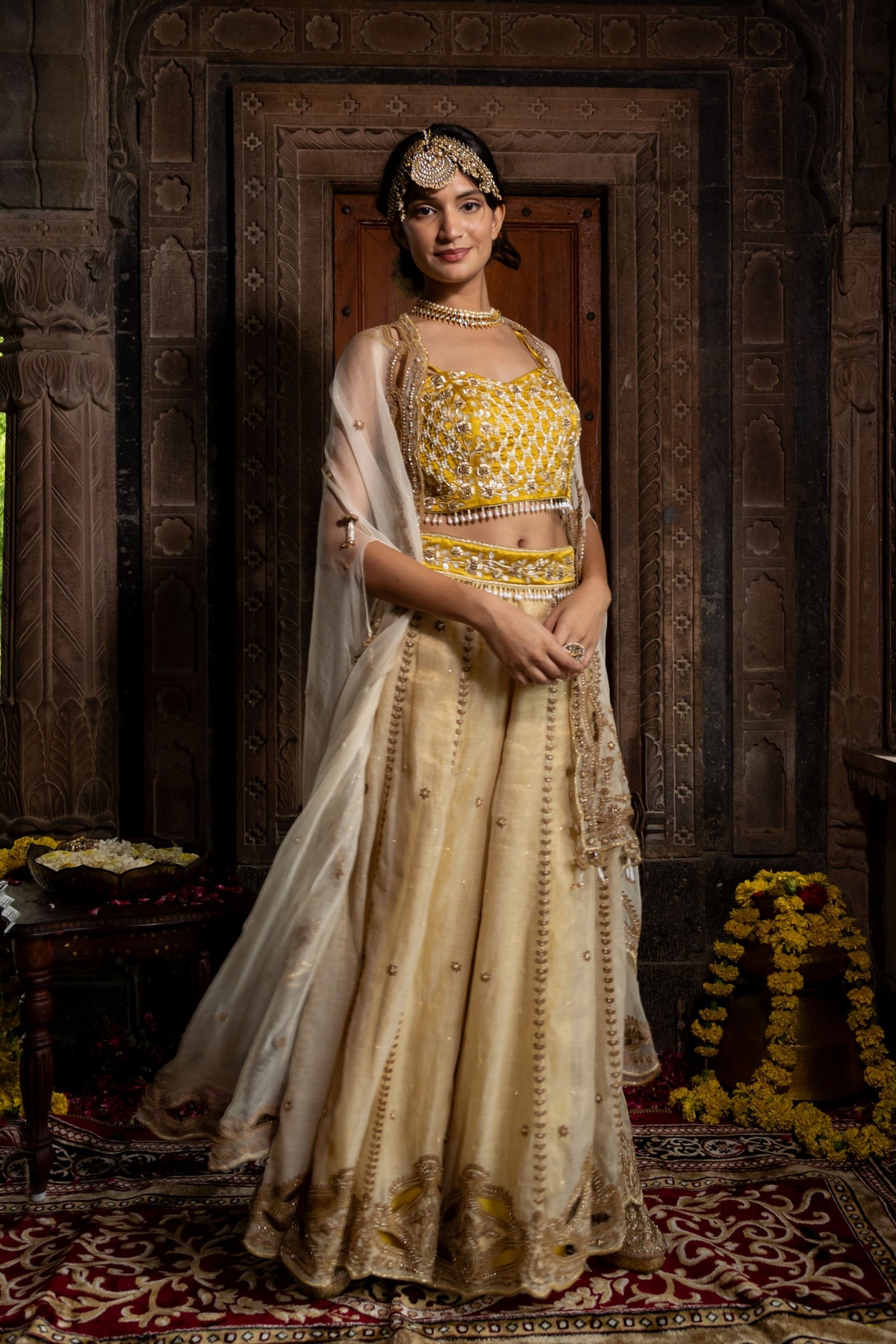 Yellow Beige Cape Sharara Set