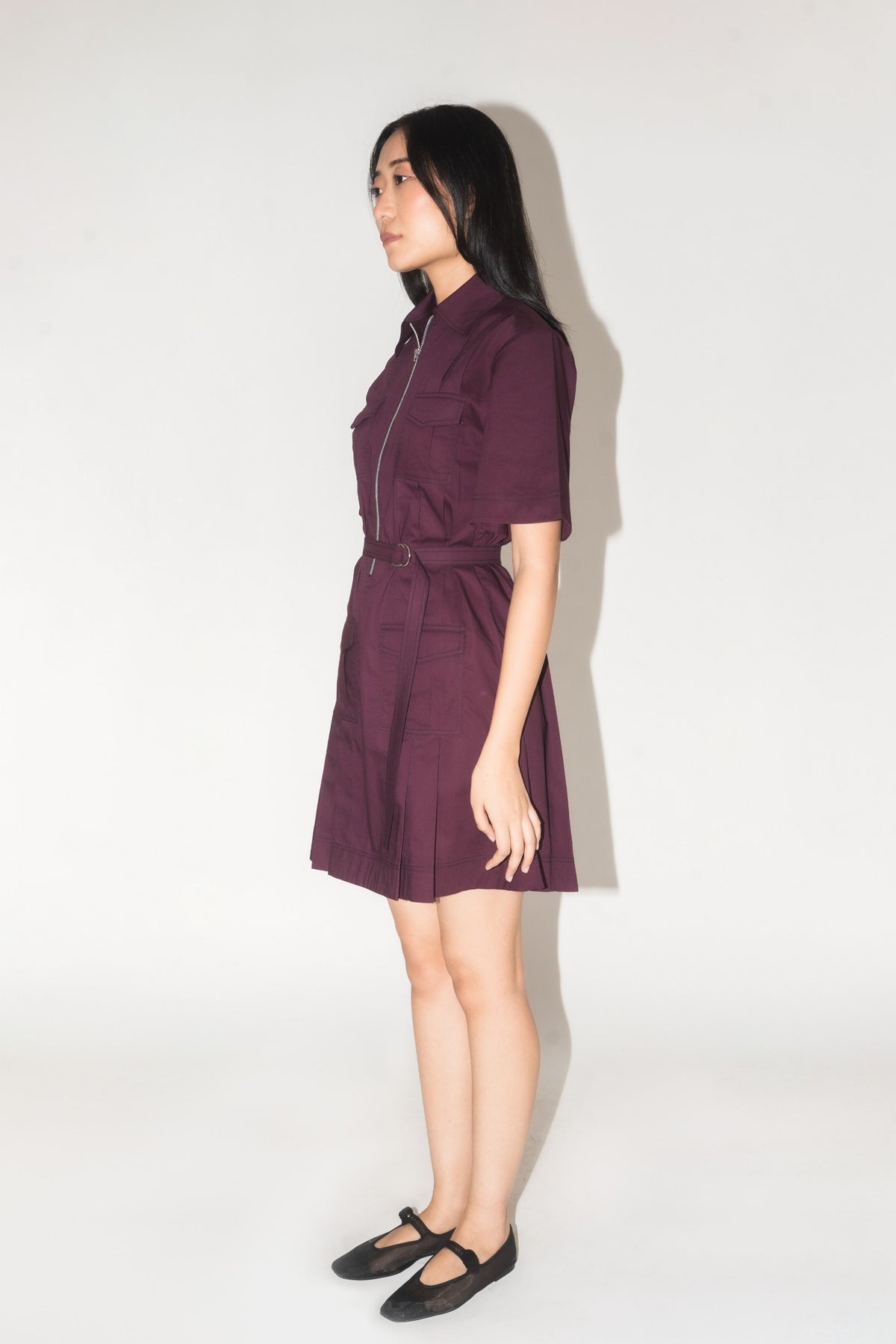 Pleated Safari Plum Mini Dress