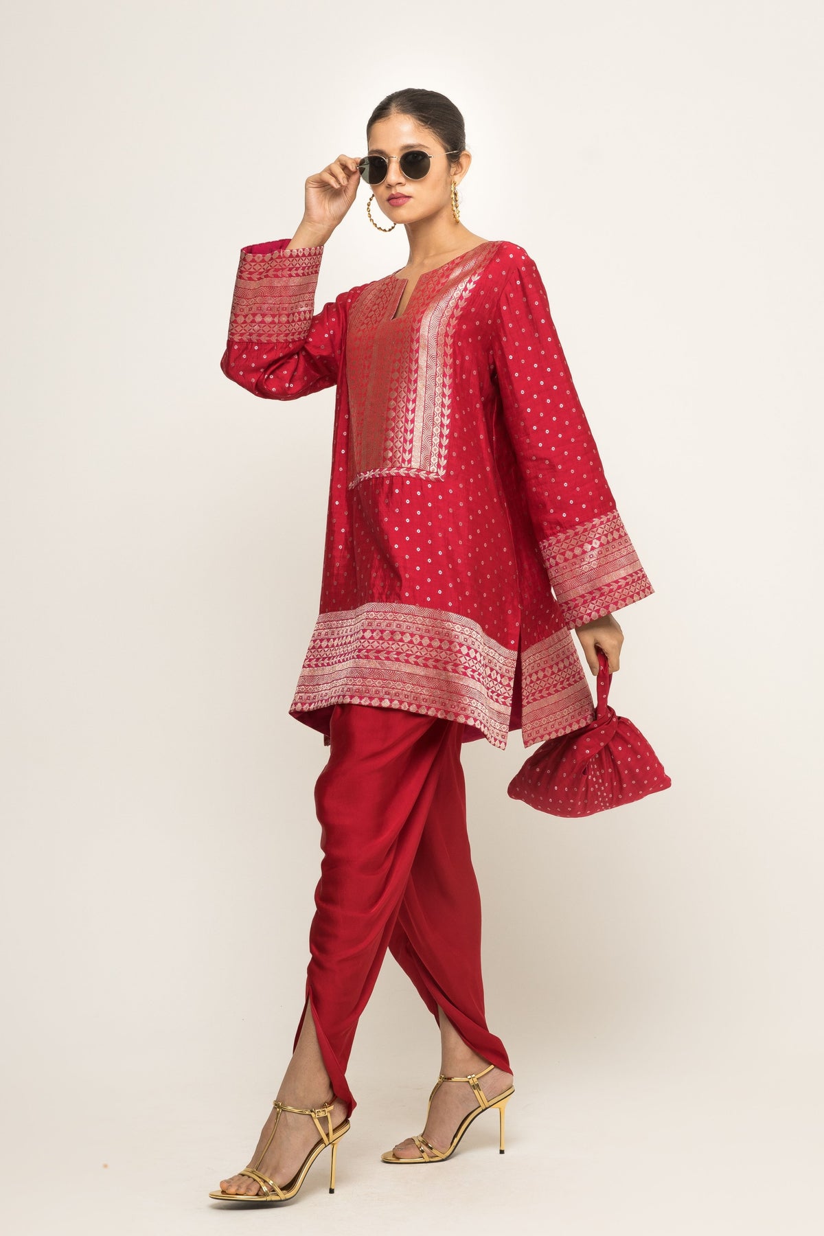 Tara Dotted Red Tunic Set