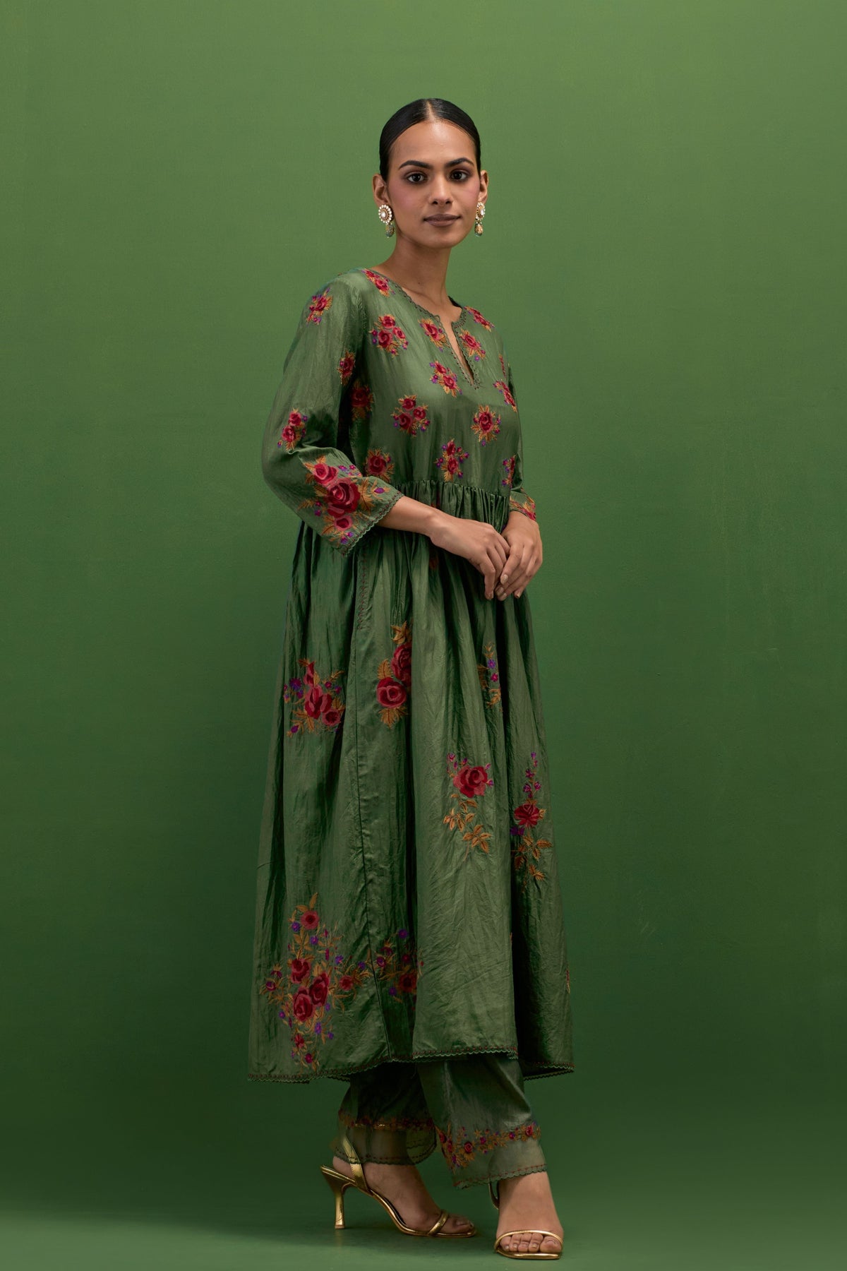 Brunswick Green Floral Kurta Set