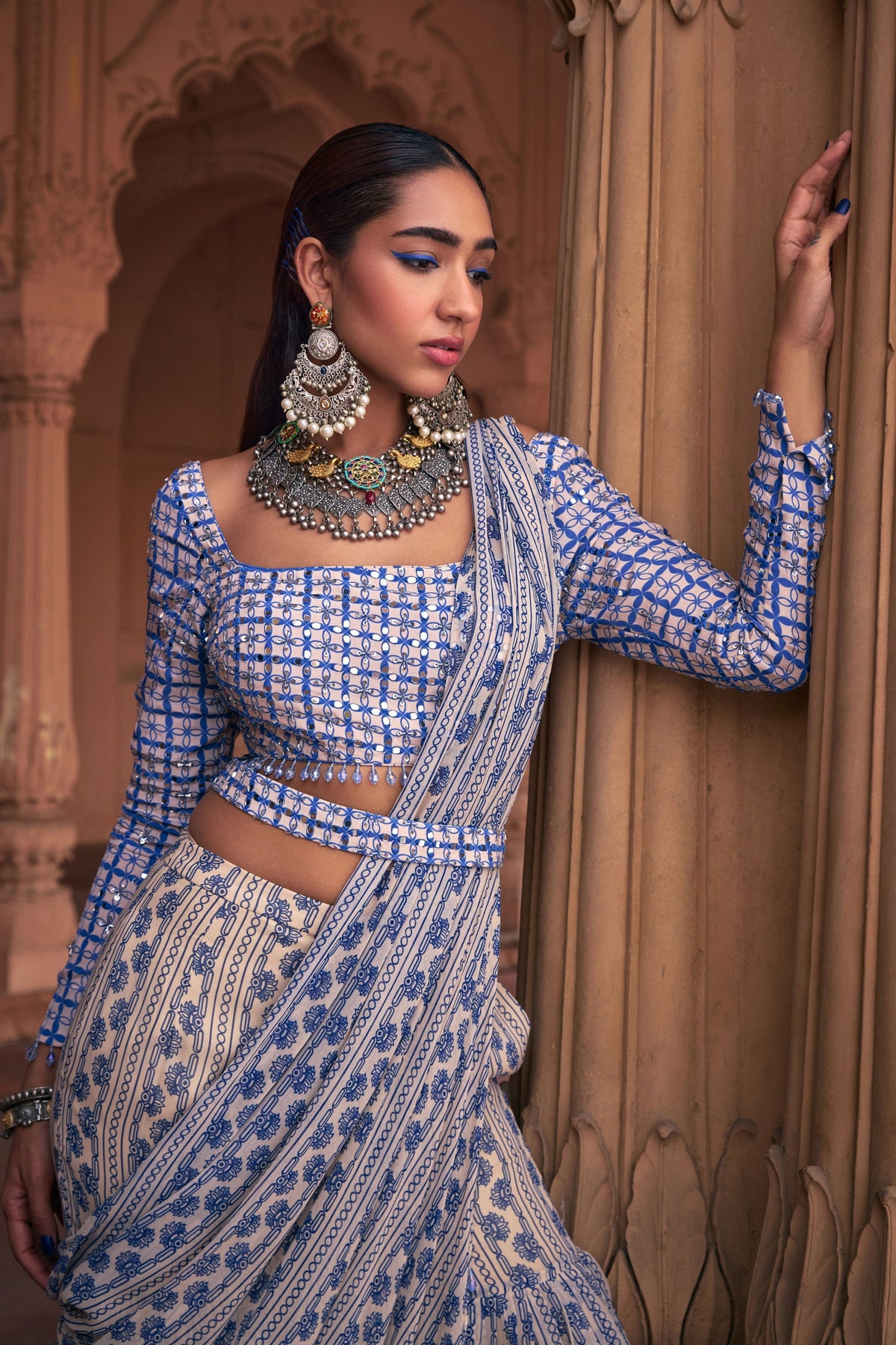 Blue Draped Gharara Set