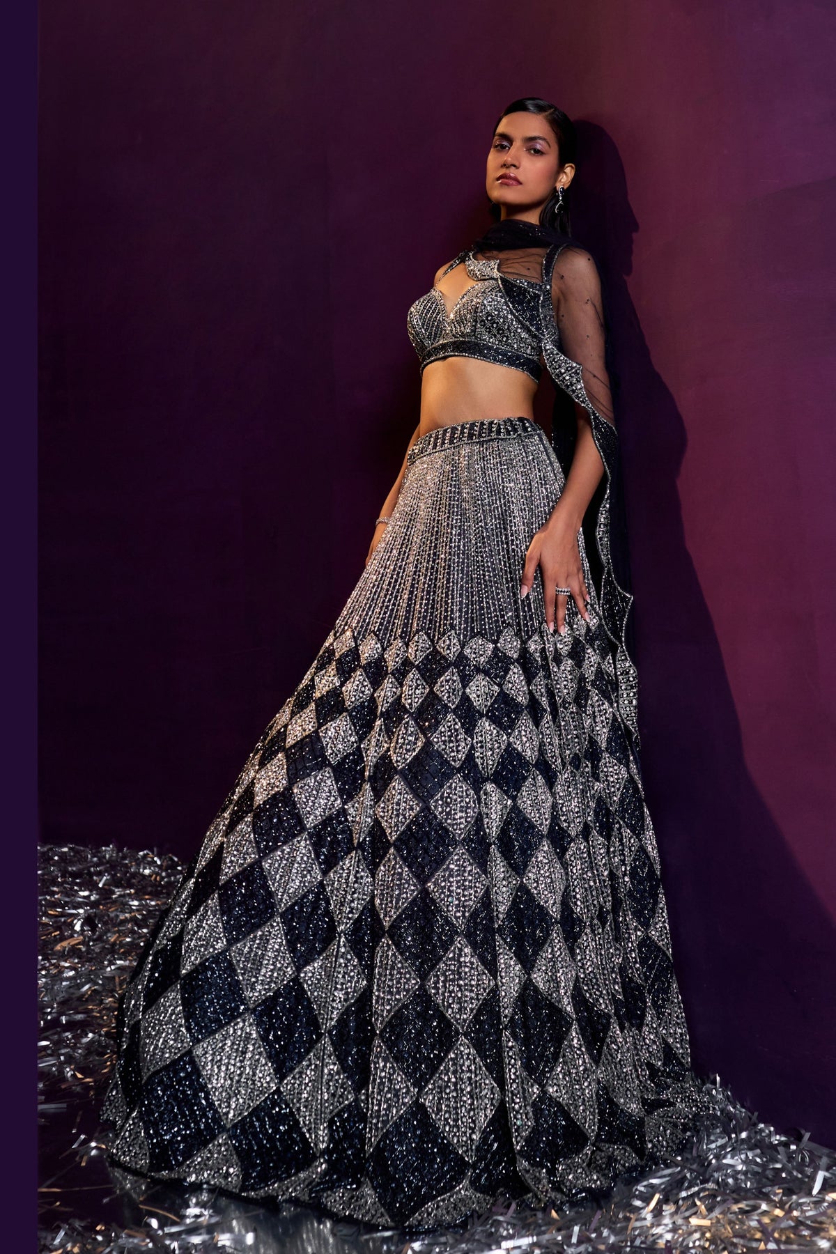 Midnight Blue Cutdana Lehenga Set