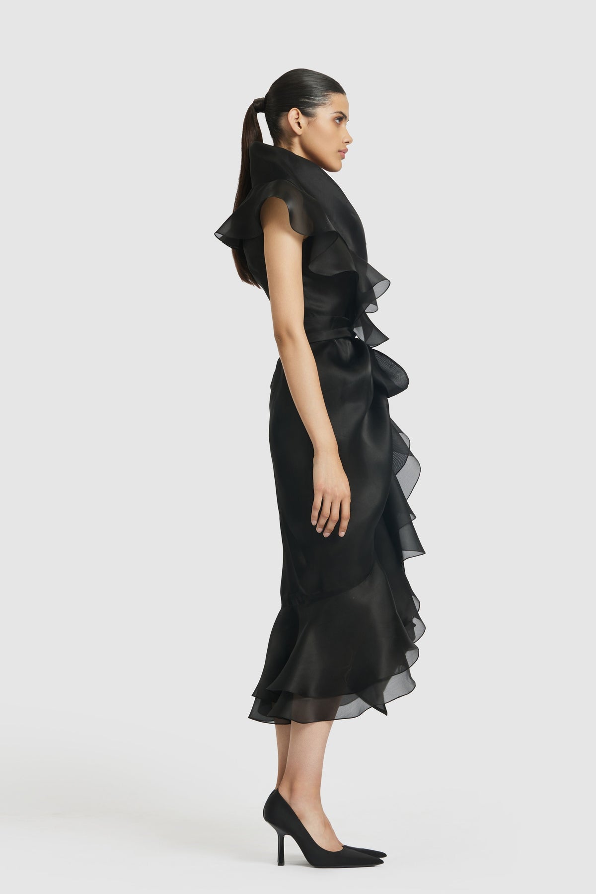 Black Shawl Collar Wrap Dress