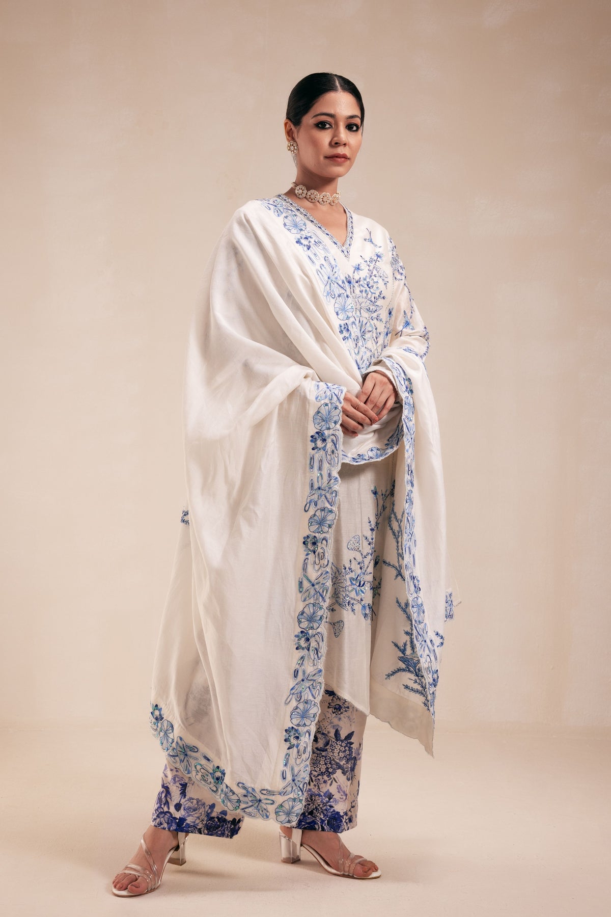 Blue Scalloped Kurta Set