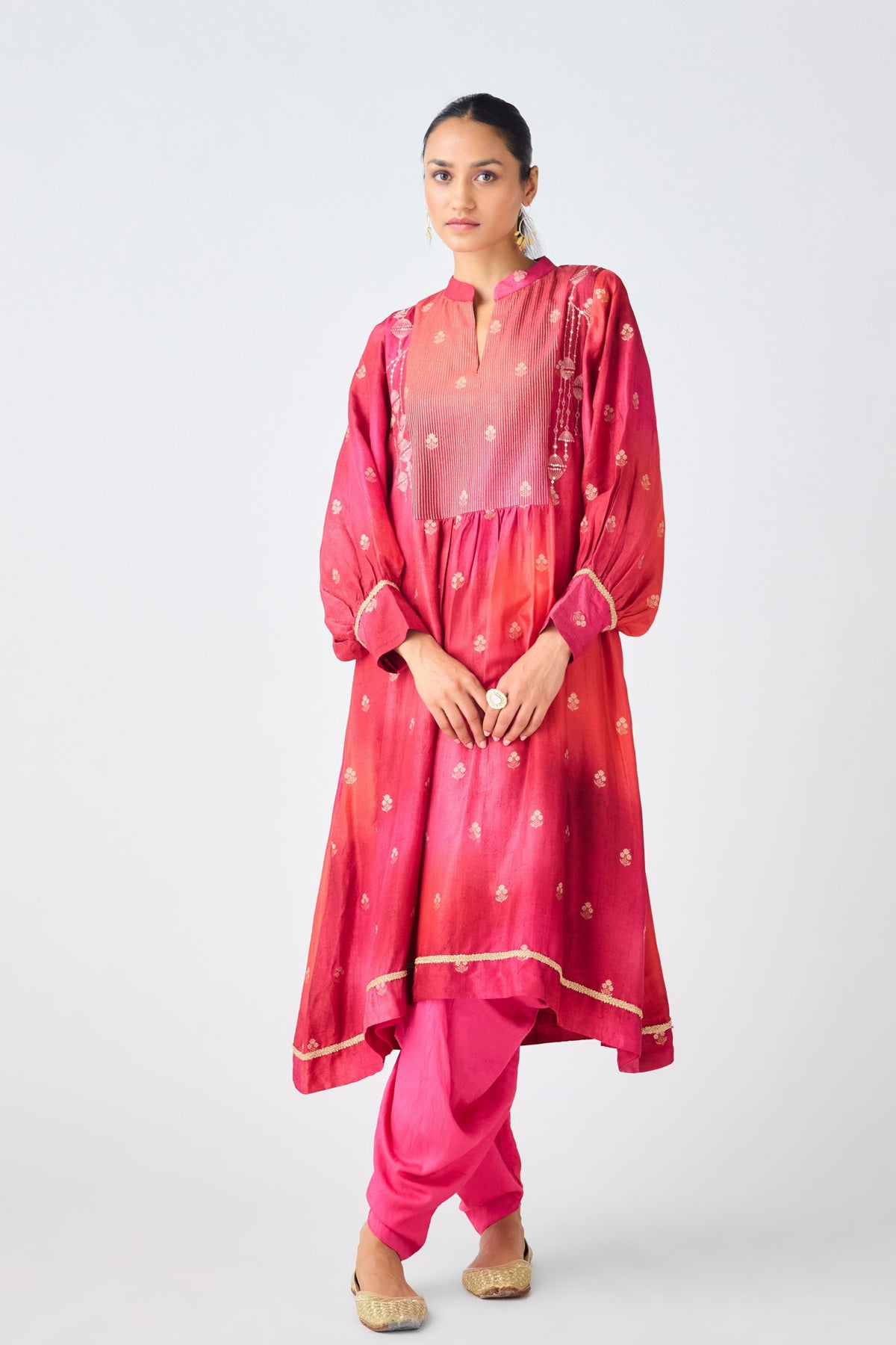 Rust Banarasi Silk Tunic Set