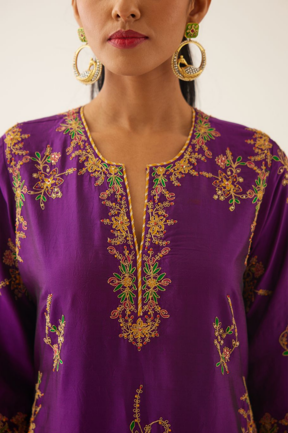 Plum Purple Straight  Silk Kurta Set