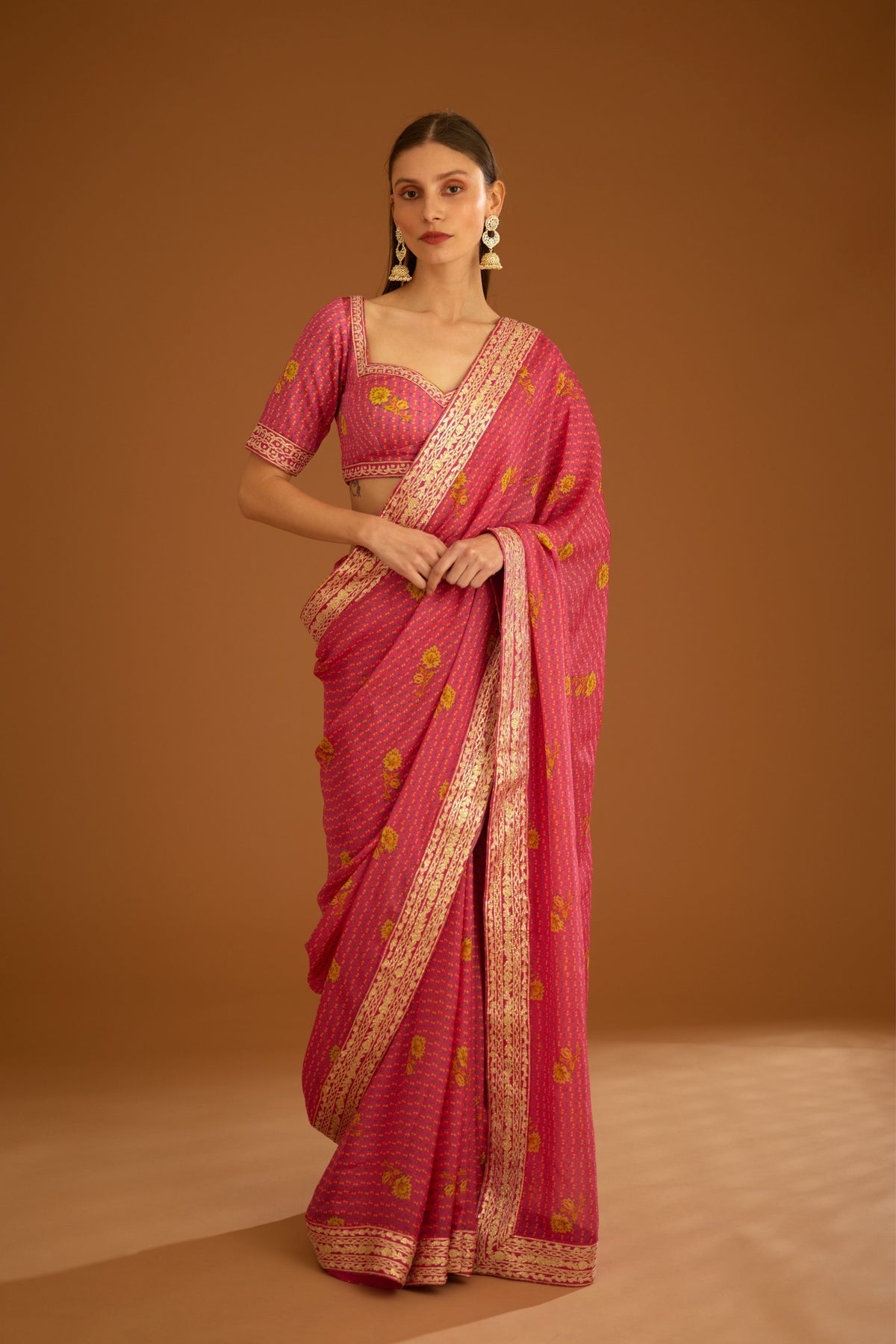 Fuschia pink Saree set