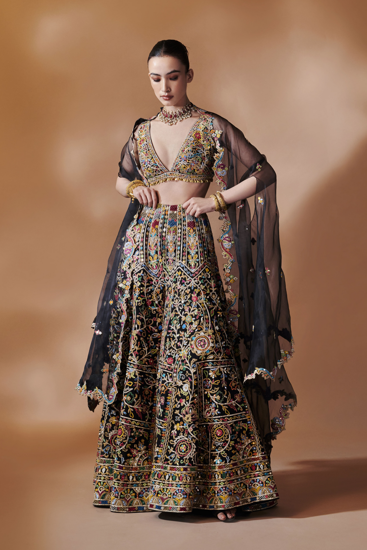 Black High Waist Sharara With A Cape