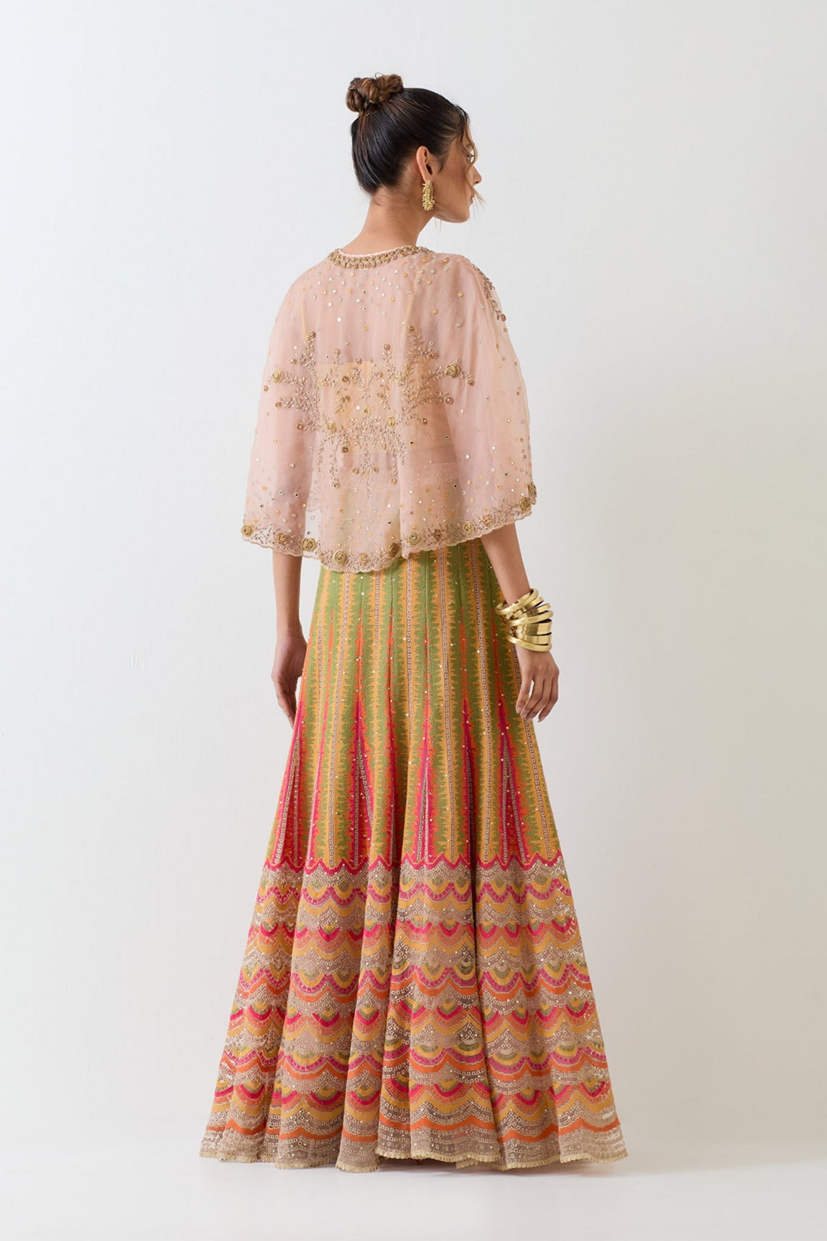 Chanderi Pink and Yellow Cape Set