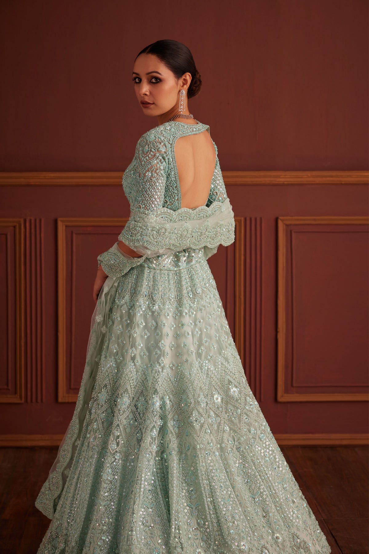 Blue Cutdana &amp; Bead Embellished Lehenga