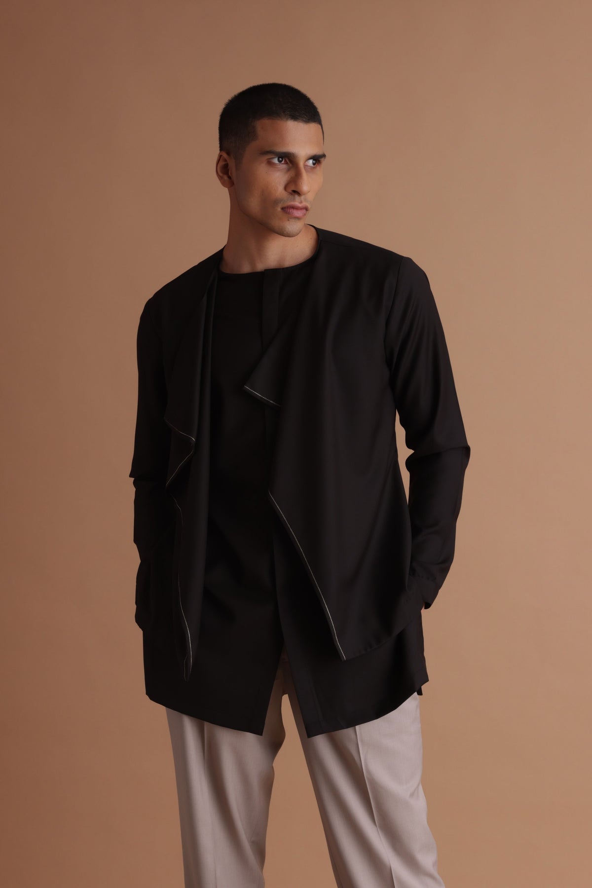 Black Kurta With Ruffle