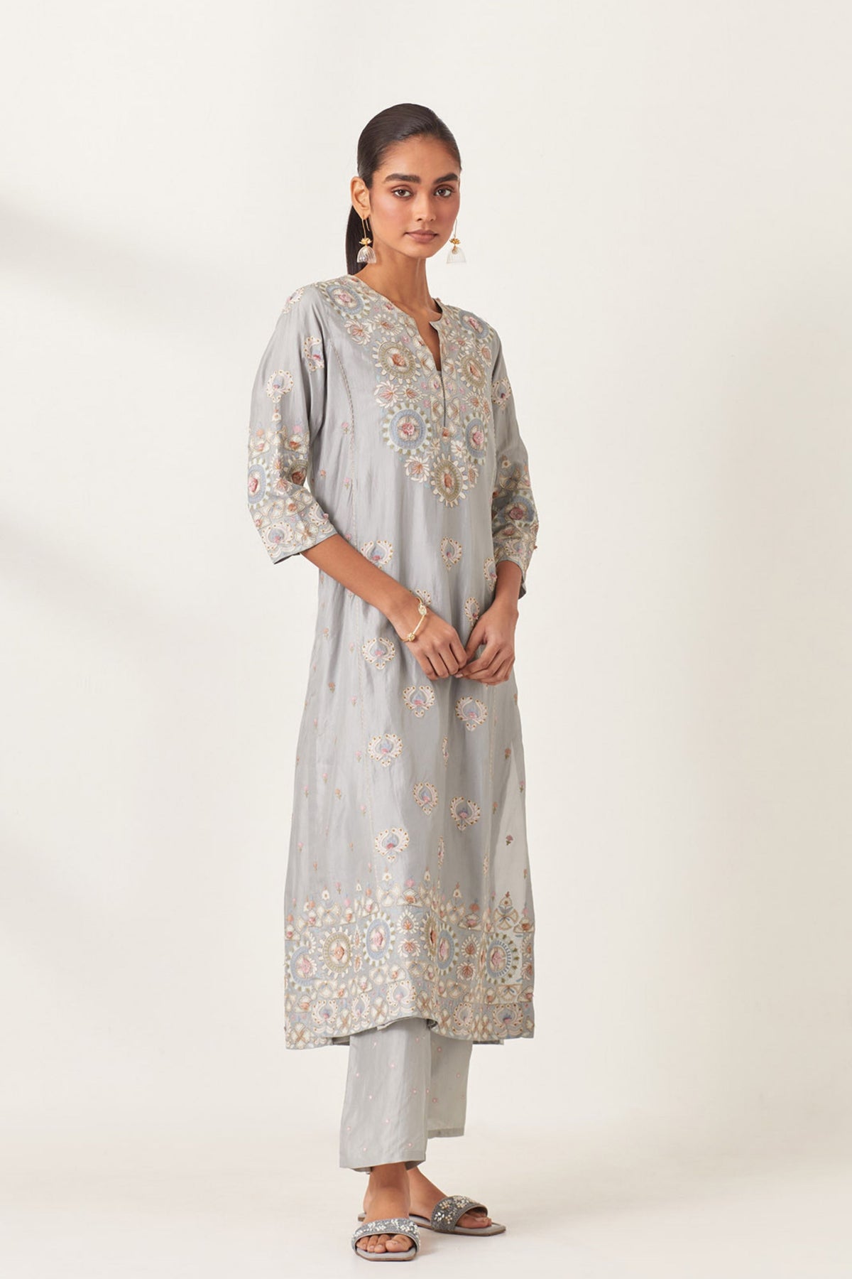 Blue Kalidar Straight Kurta Set