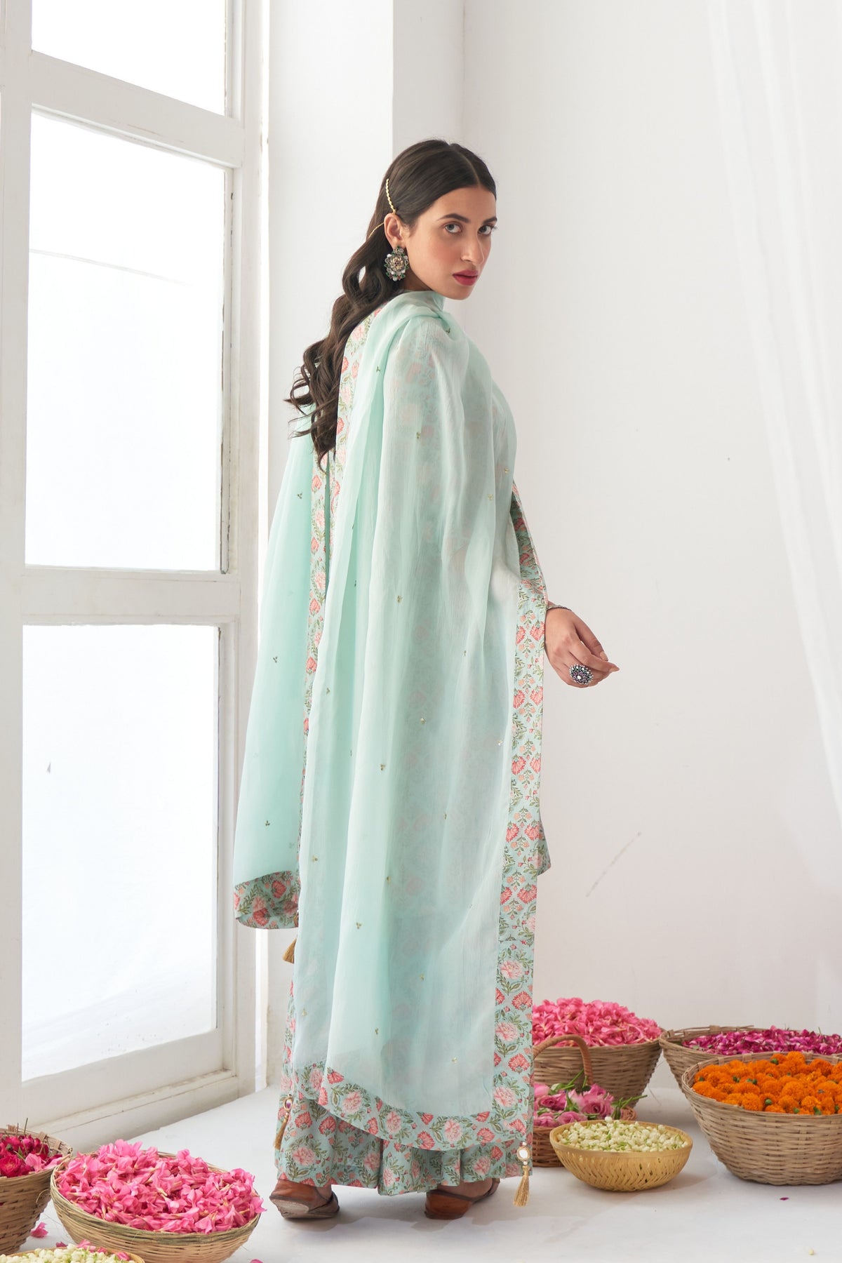 Aqua Peony Kurta Sharara