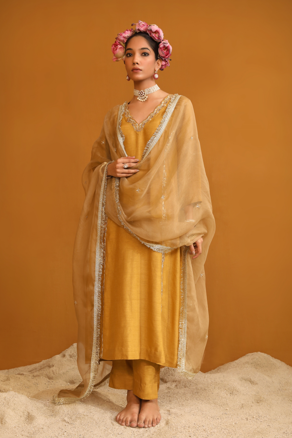 Firoza Gold Kurta Set