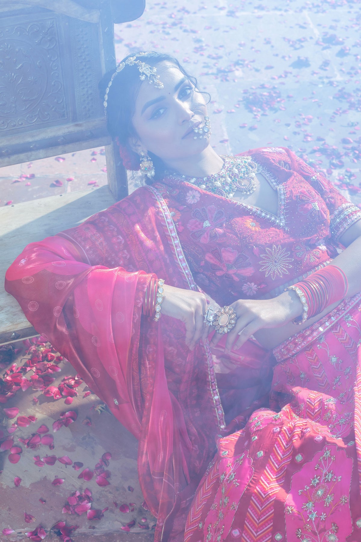 Maroon Embroidered and Printed Lehenga Set