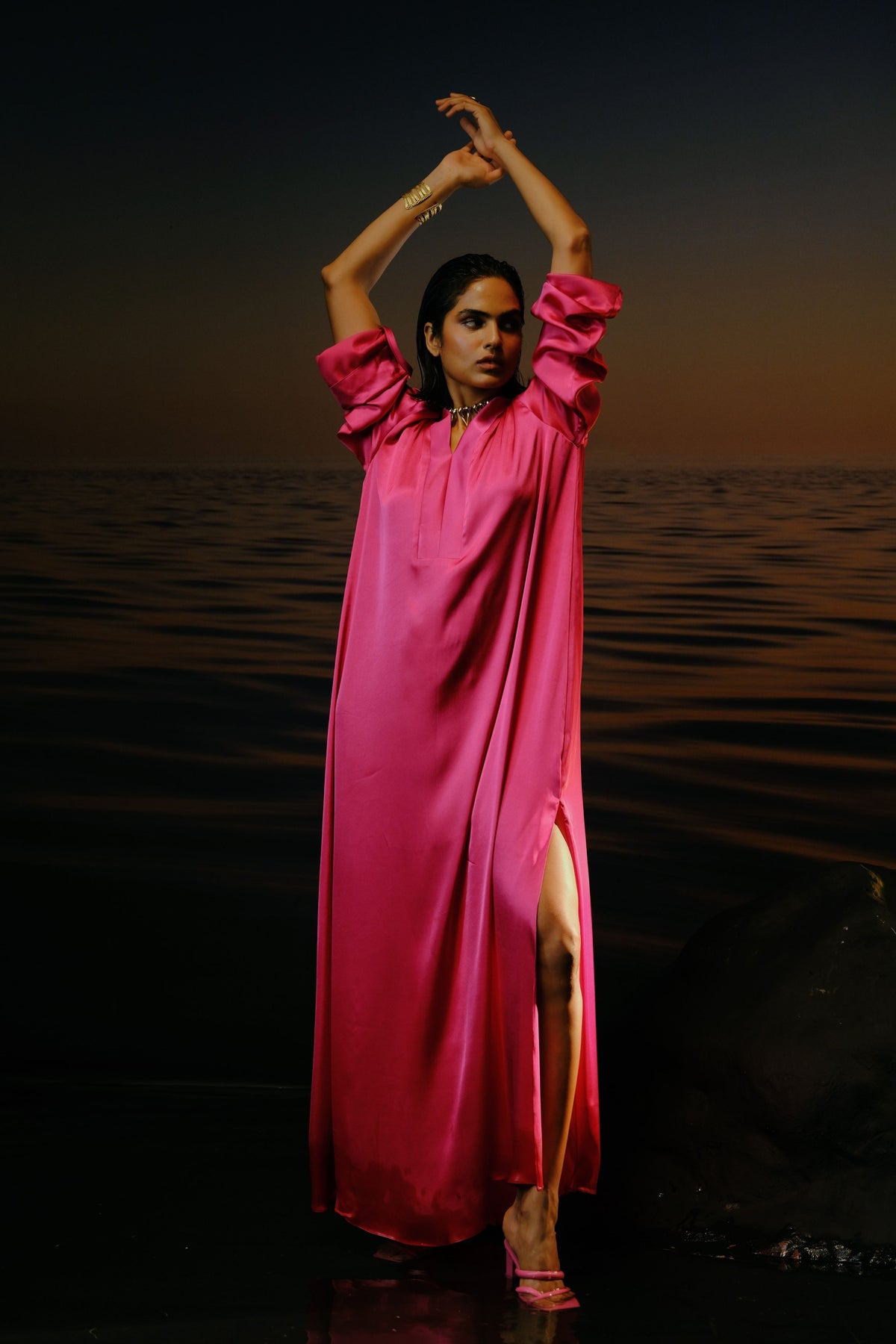 Maya Solid Pink Kaftan