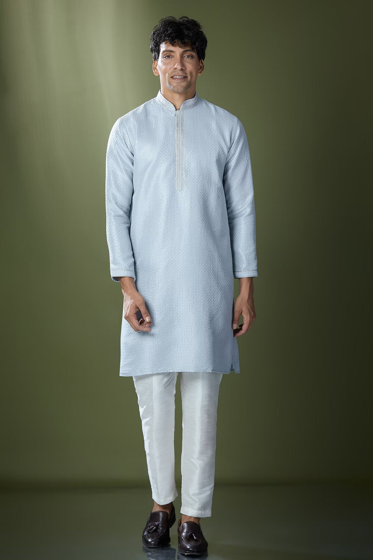 Powder Blue Running Stitch Kurta Set