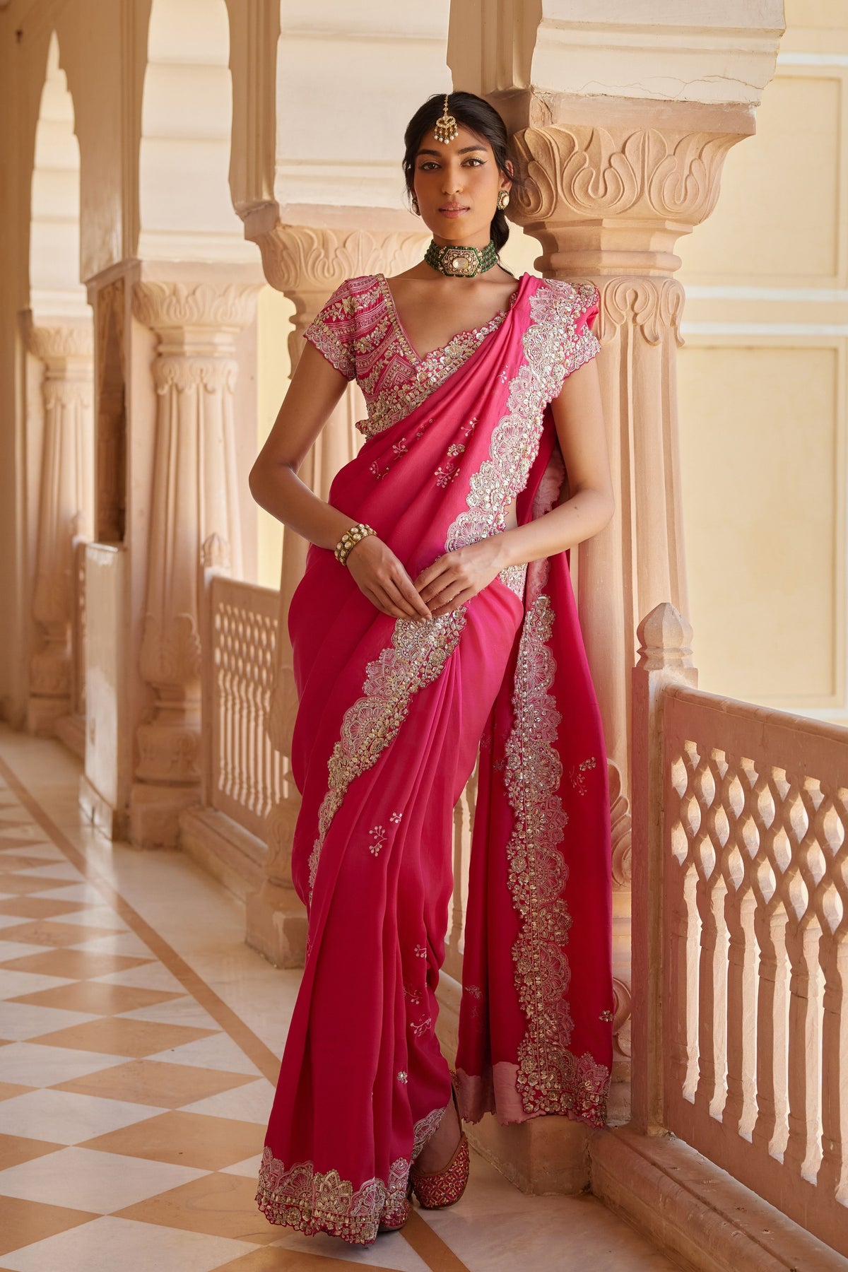 Dark Fuchsia Embroidered Saree