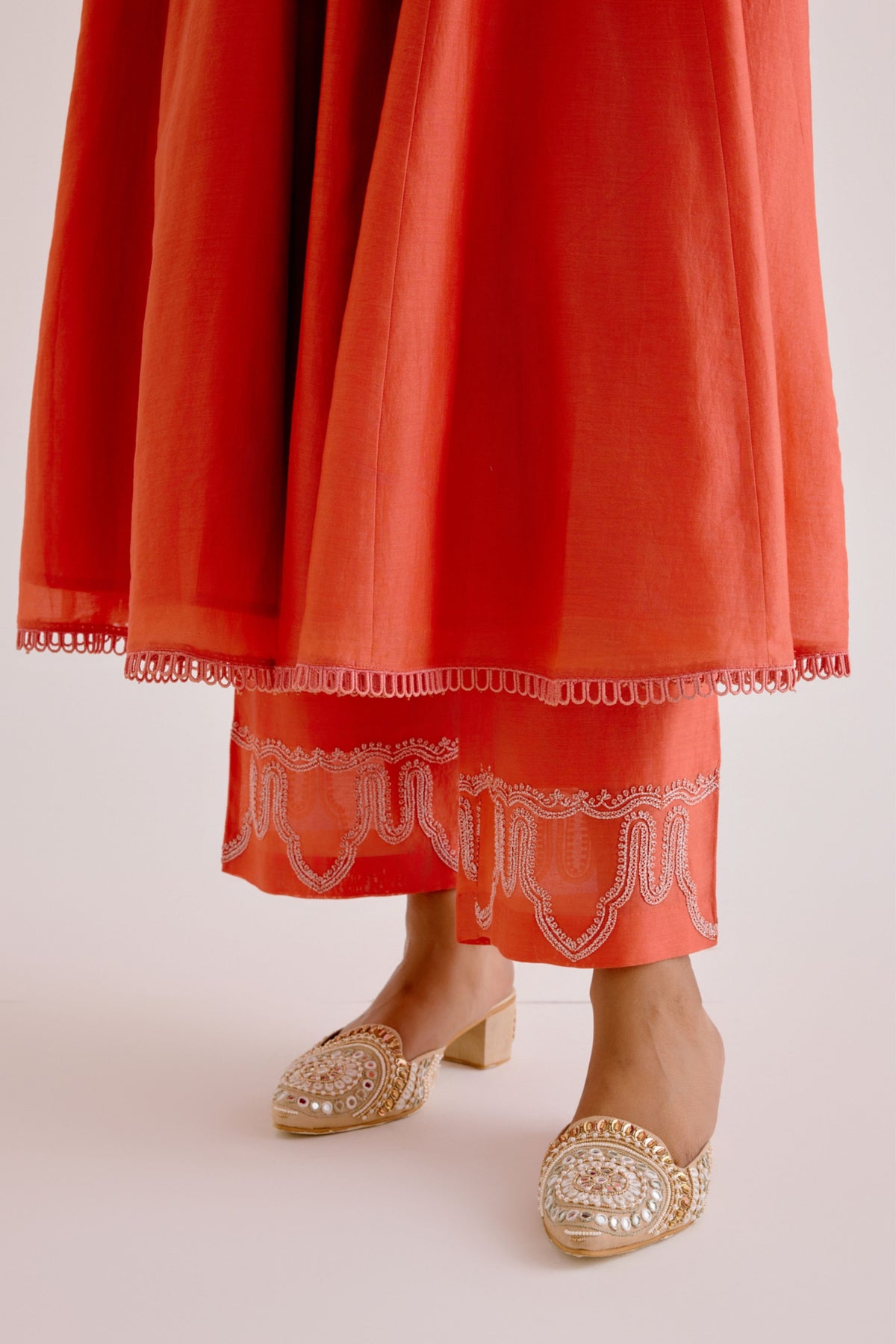 Orange Embroidered Anarkali Set