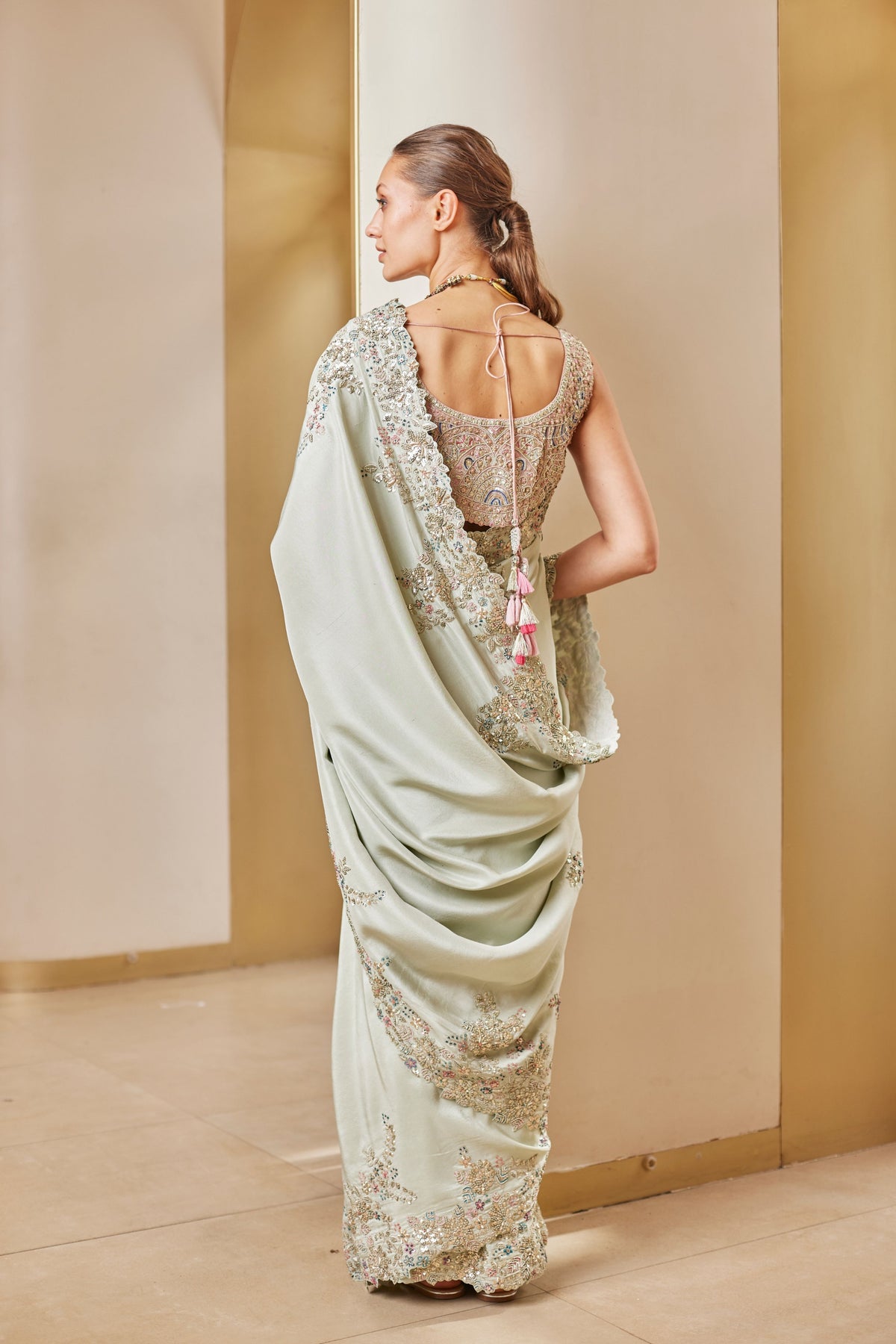 Olive Green Embroidered Saree