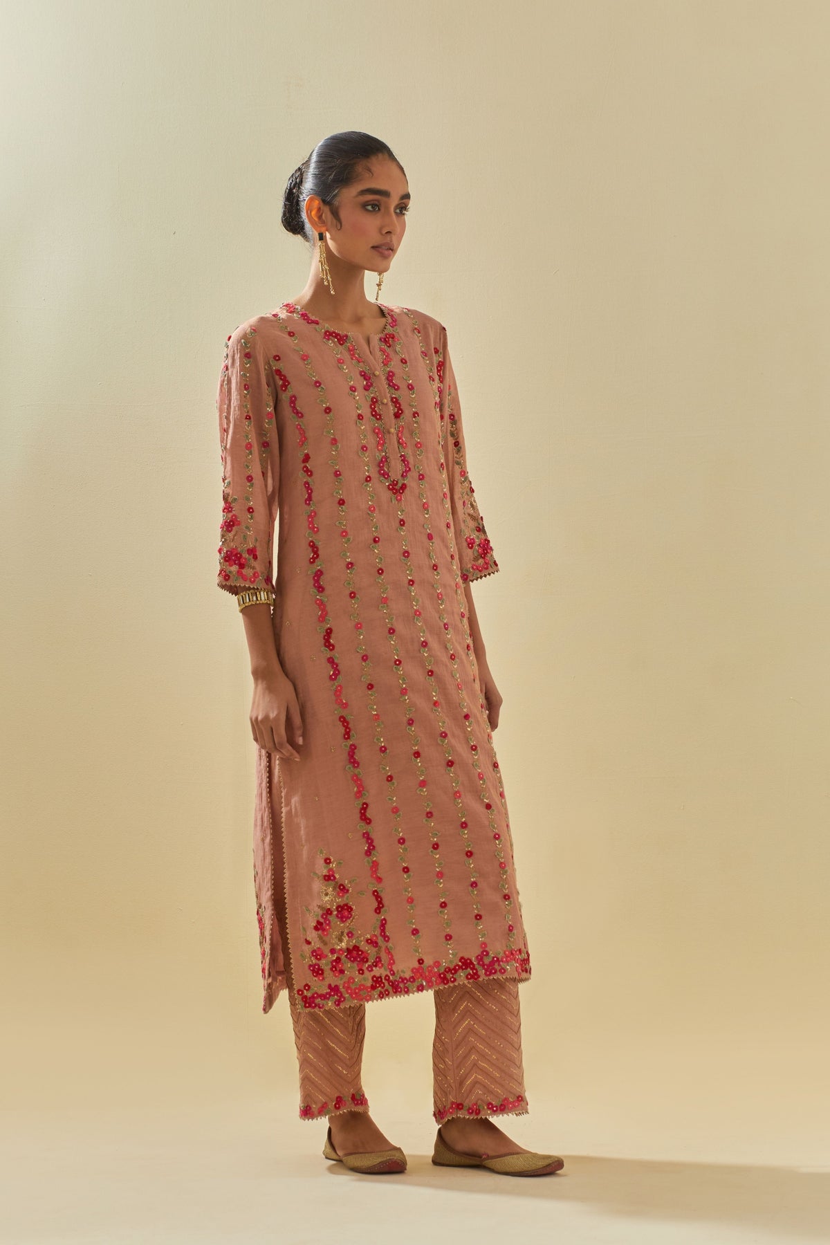 Pink Applique Kurta Set