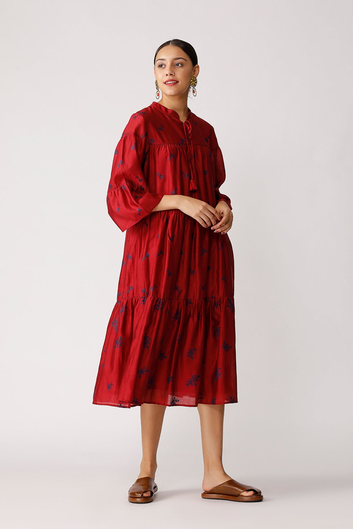 Wine Twister Embroidered Tiered Dress