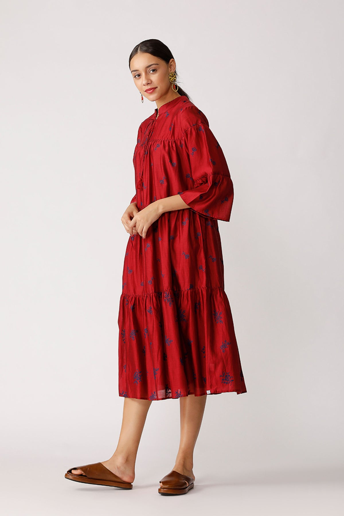 Wine Twister Embroidered Tiered Dress