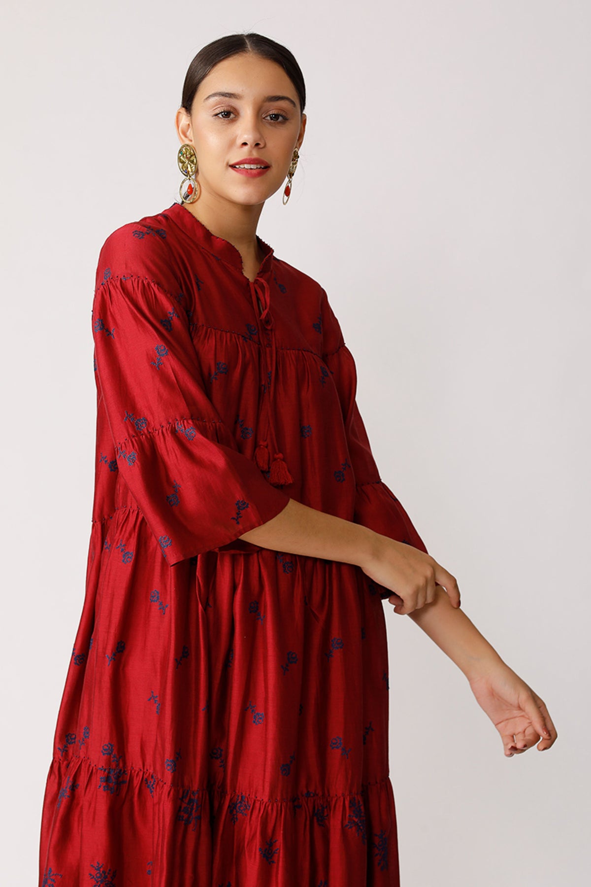 Wine Twister Embroidered Tiered Dress