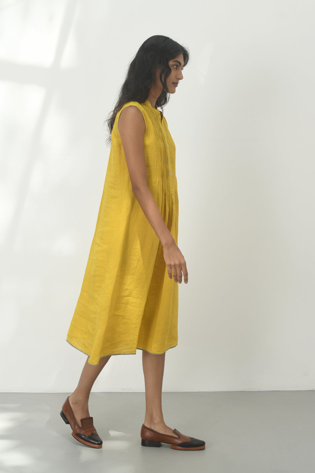 Perugia Pintuck Mustard Yellow Dress