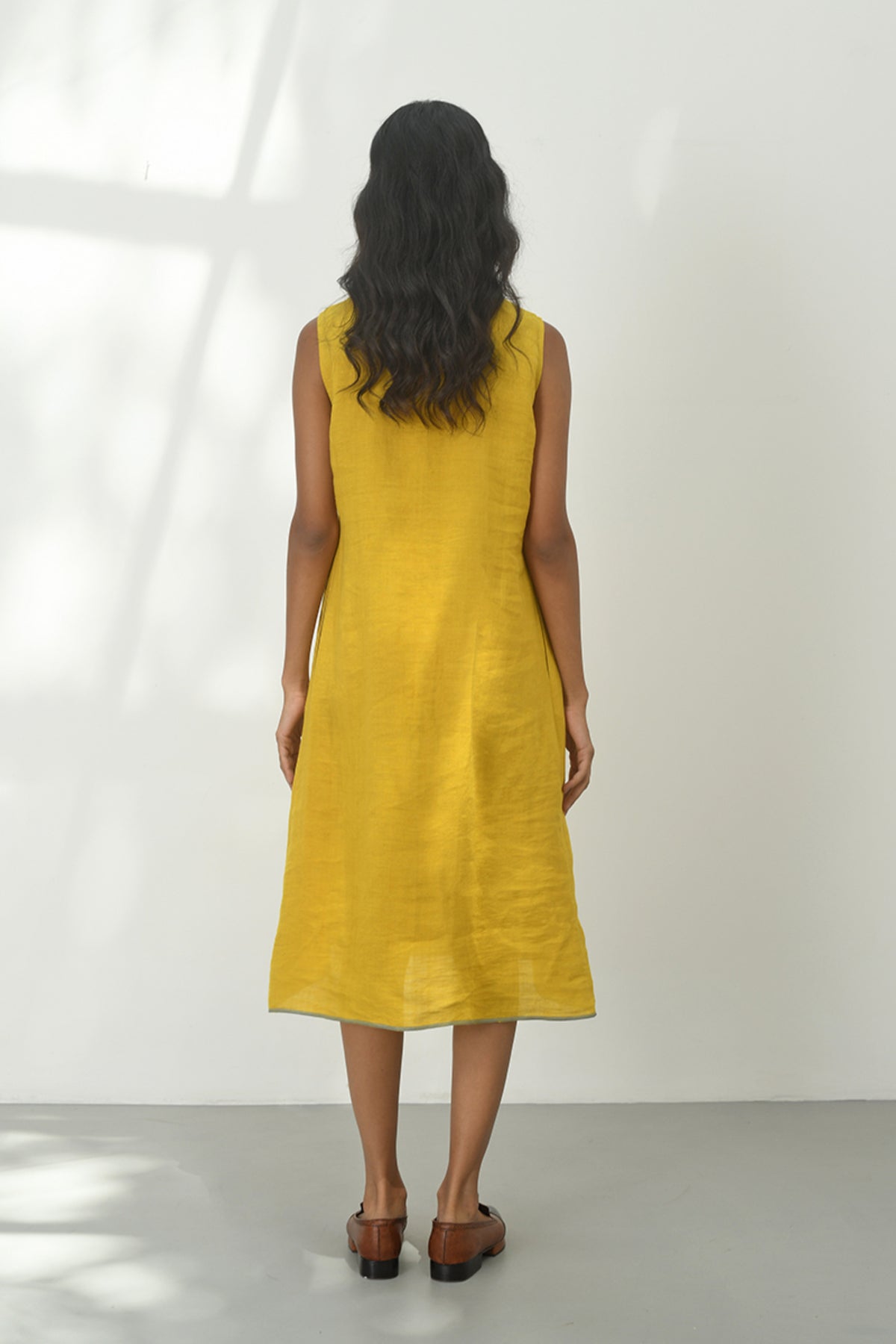 Perugia Pintuck Mustard Yellow Dress