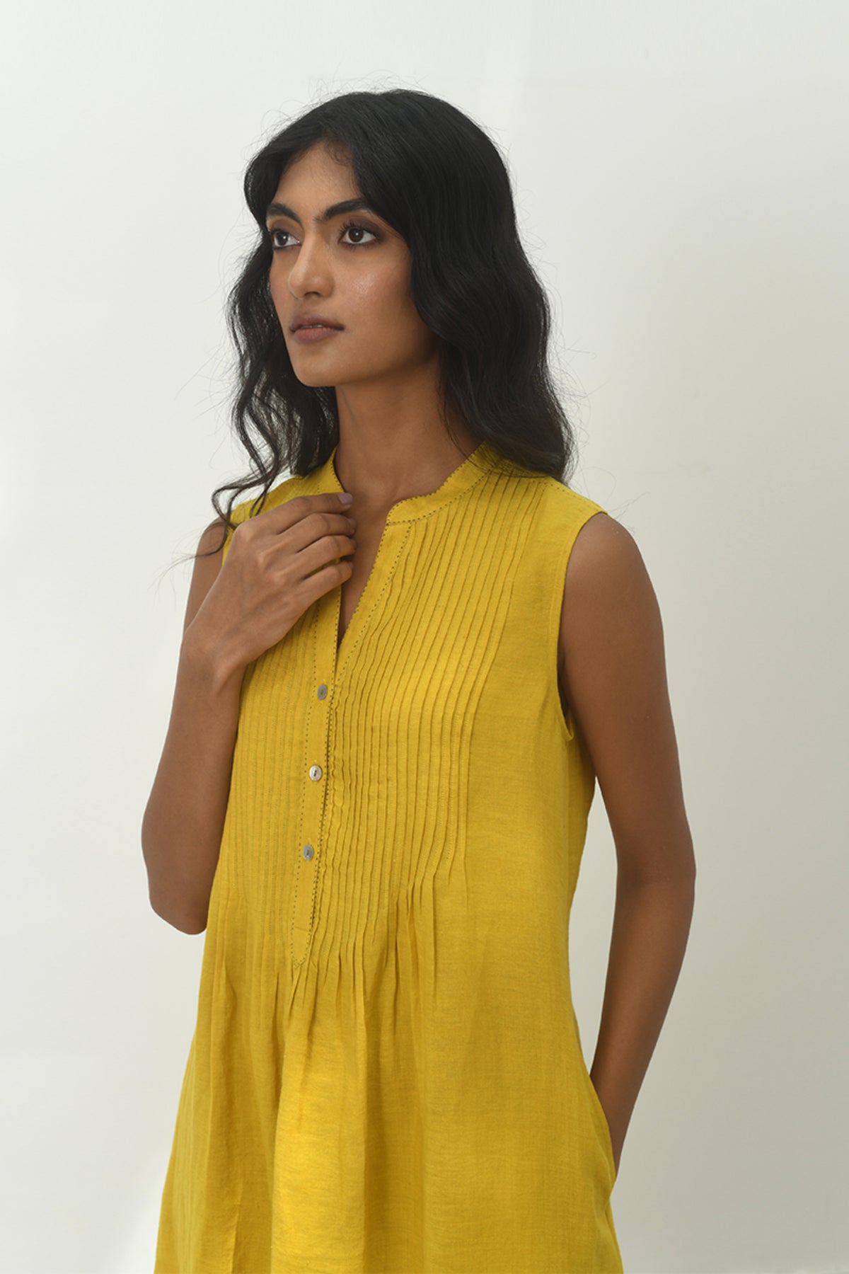 Perugia Pintuck Mustard Yellow Dress