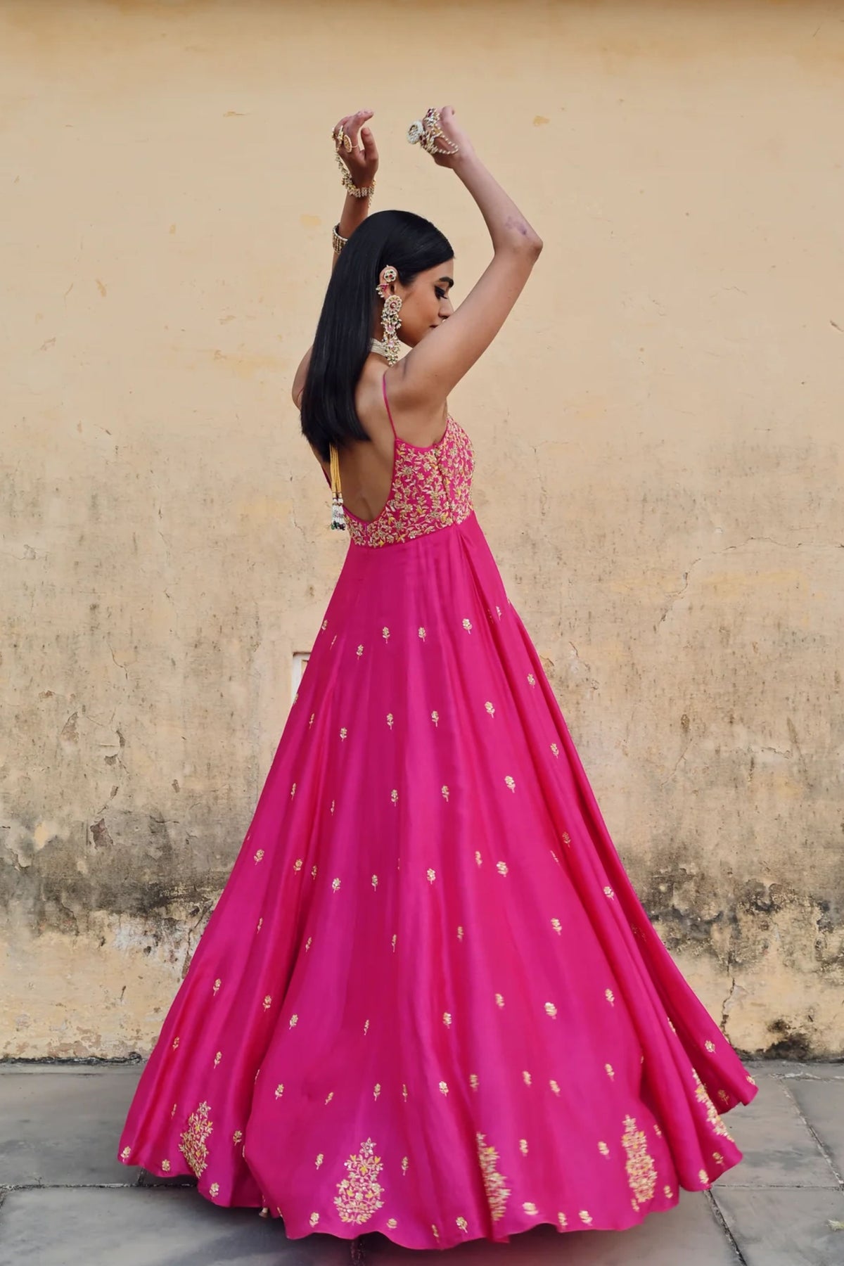 Hot Pink Embroidered Anarakali Set