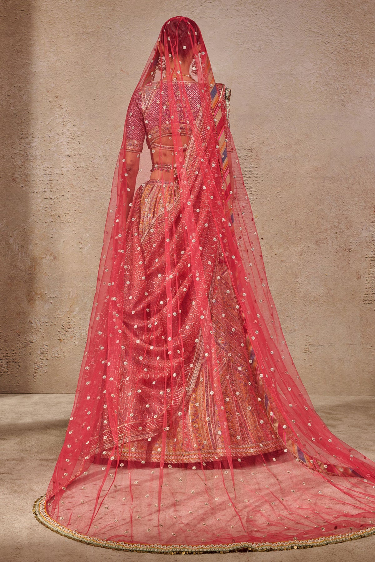 Multicolour Kashida Bridal Lehenga Set