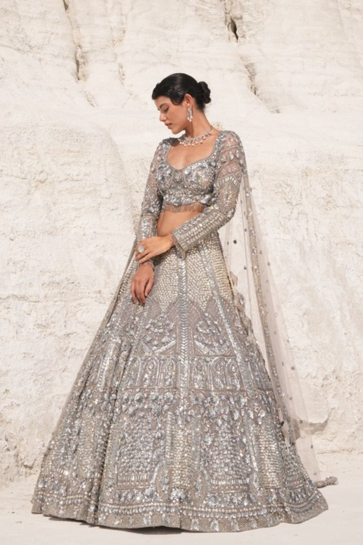 Steel Grey Embroidered Lehenga Set