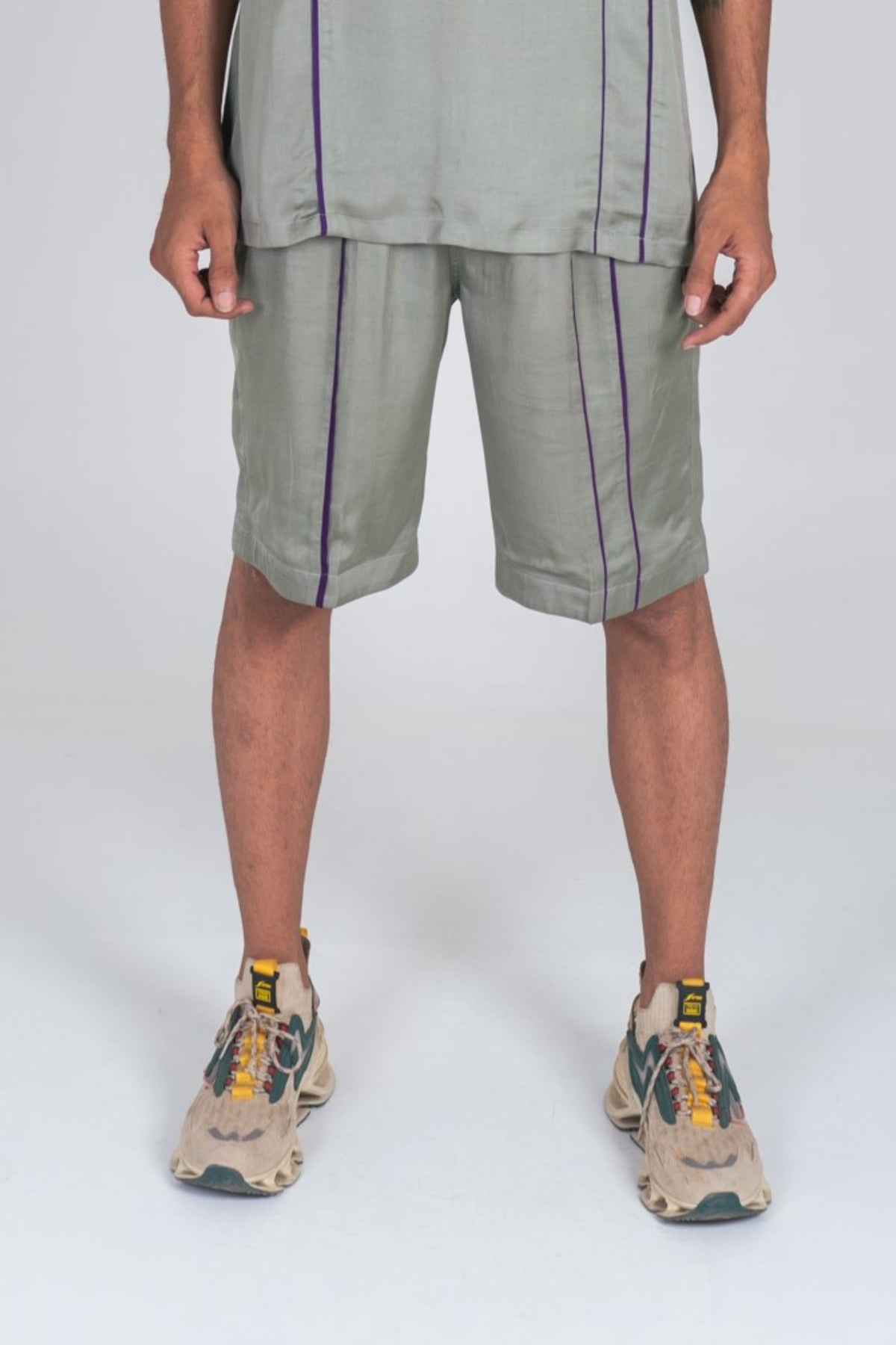 Green Shorts With Purple Pipin