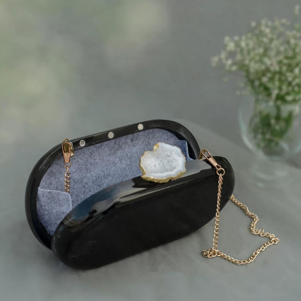 The Black Baroque Capsule Clutch - White Stone