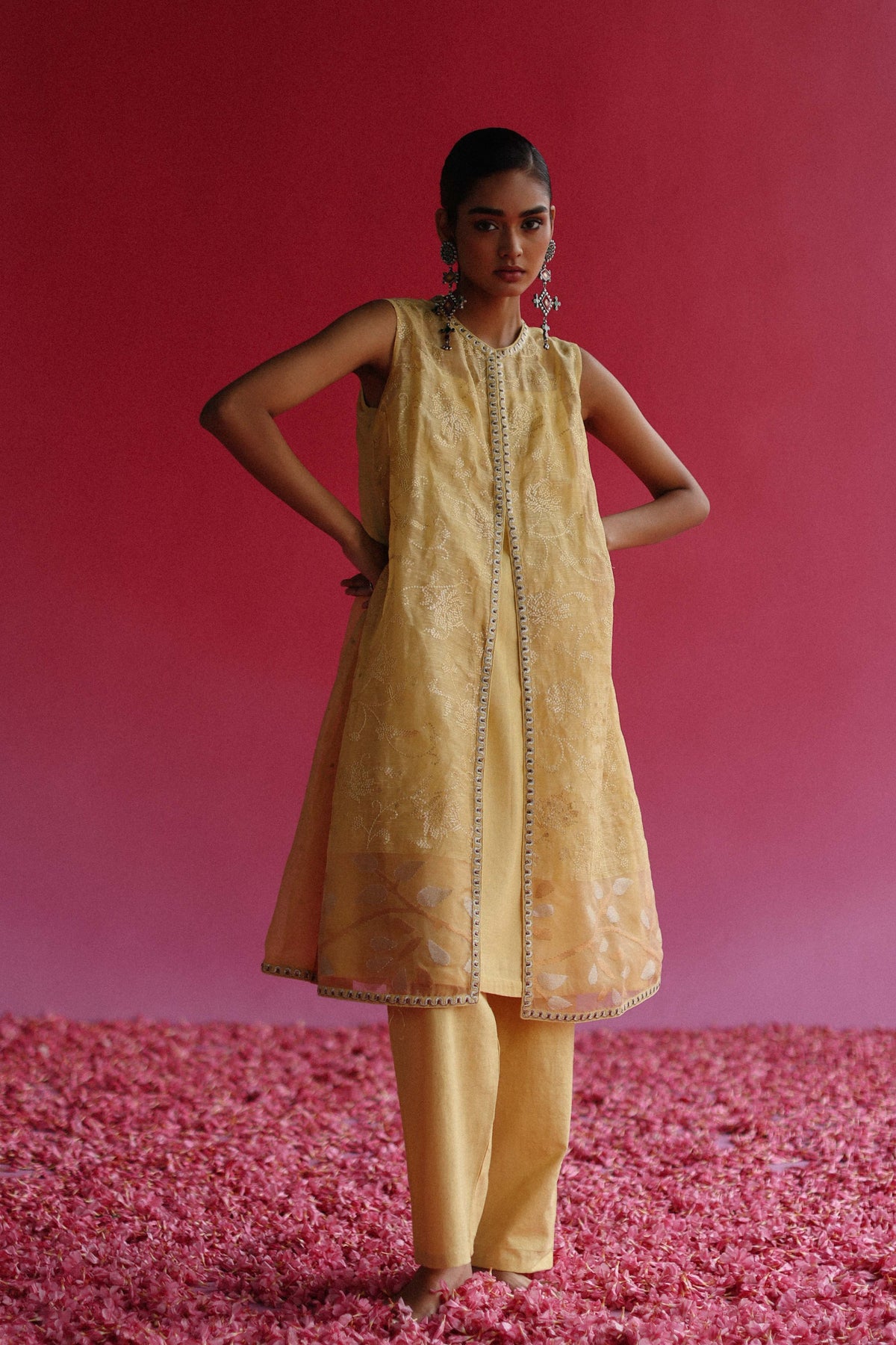 Pushti Yellow Jacket Kurta Set