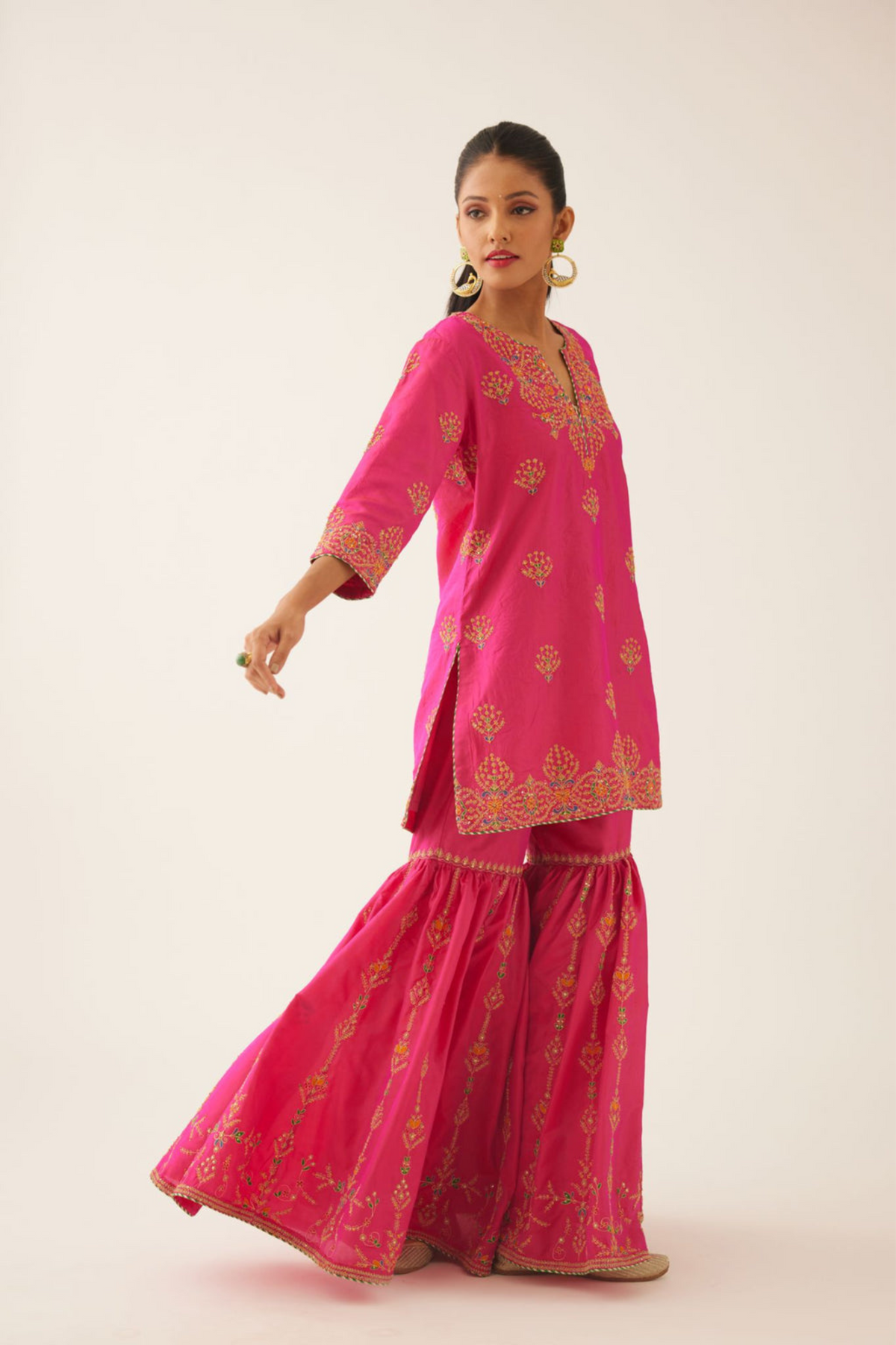 Raspberry Short Silk Kurta Set