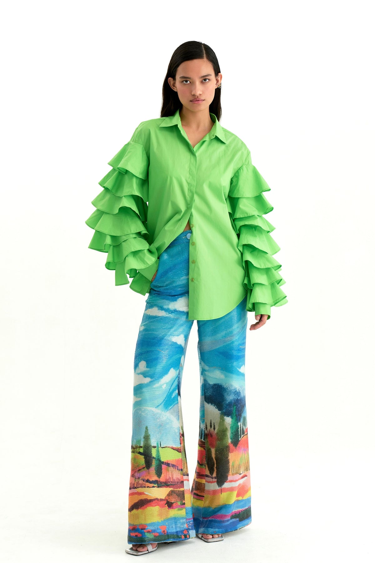 Acid Green Ruffled Shirt