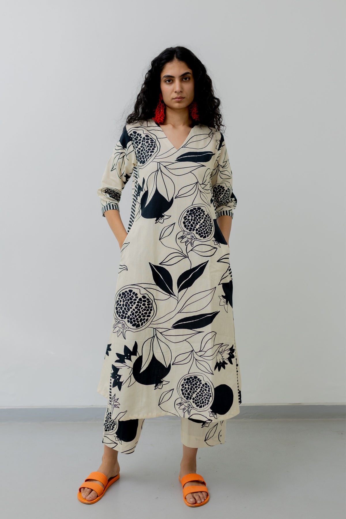 Cream Pomegranate Print Kurta