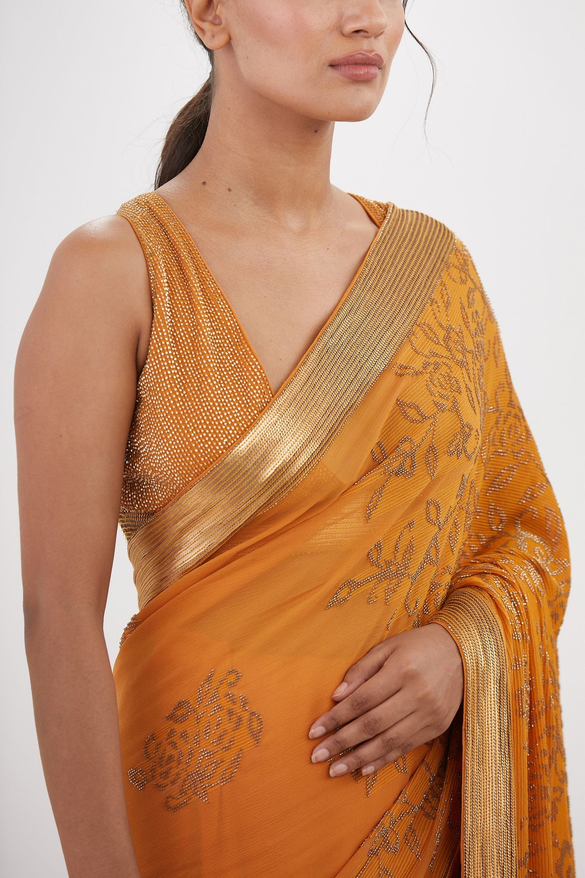 Mandarin Orange Saree Set