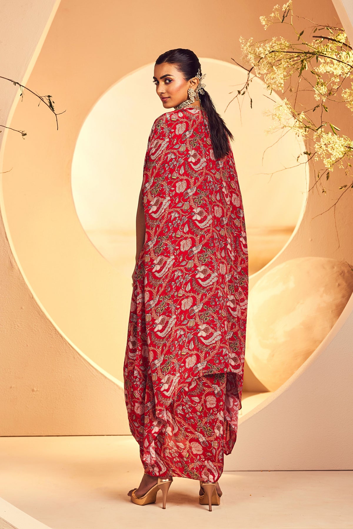 Red Kalmkari Kurta Dhoti Jacket