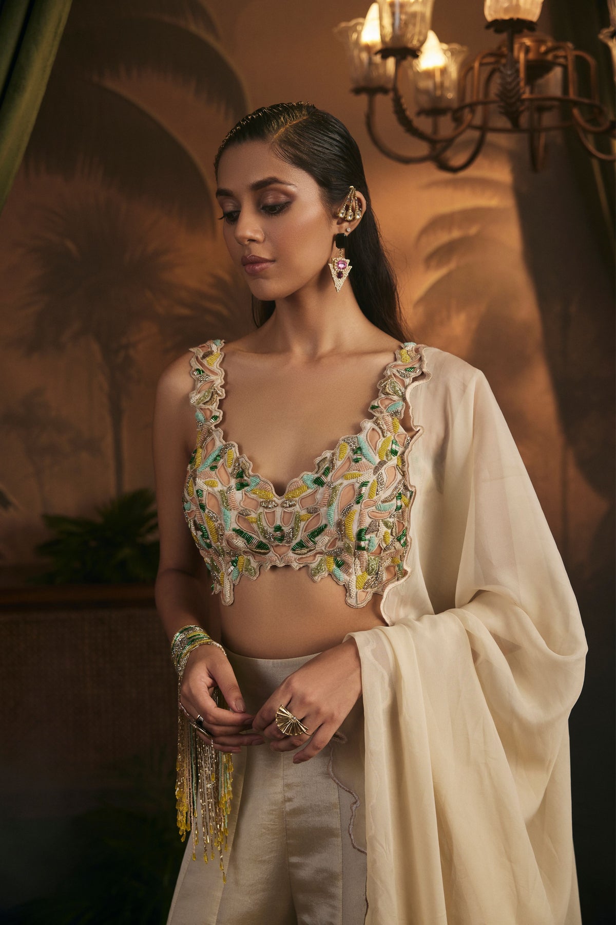 Champagne Embroidered Sharara Set