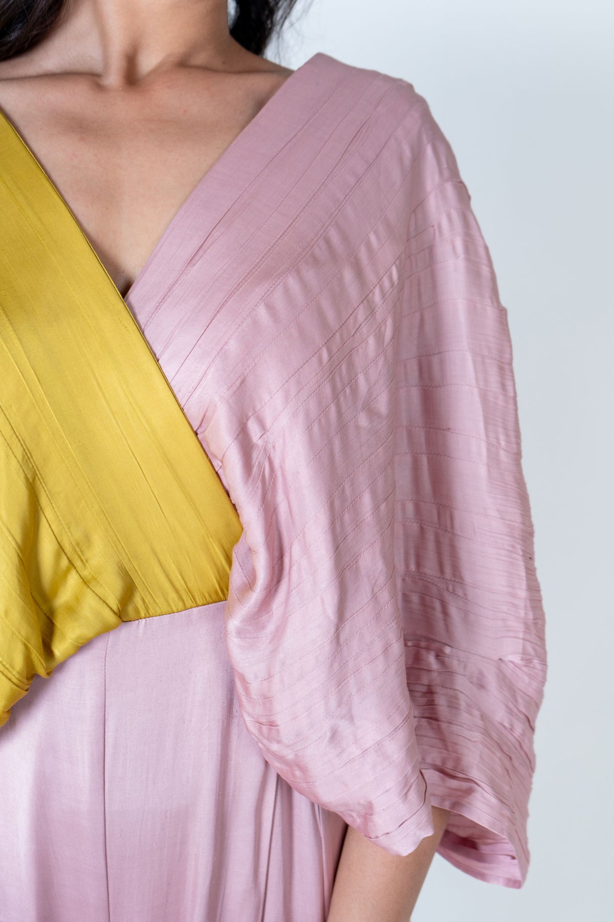 Pink-yellow Color-blocked Jumpsuit